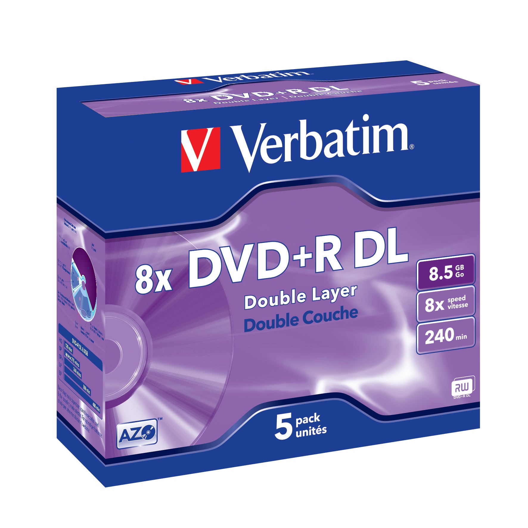 Verbatim - 5 x DVD+R DL - 8.5 Go (240 minutes) 8x - argent mat - boîtier CD