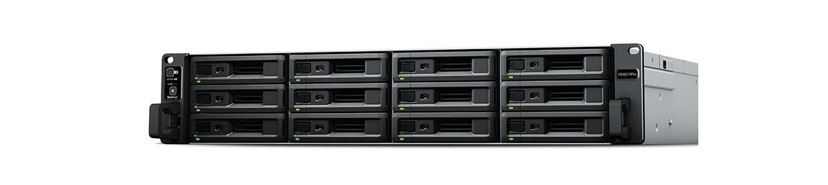 Synology RackStation RS3621RPxs - Serveur NAS - 12 Baies - rack-montable - SATA 6Gb/s - RAID 0, 1, 5, 6, 10, JBOD, RAID F1, disque de réserve 1, disque de réserve 10, disque de réserve 5, 6 disques de secours, disque de secours F1 - RAM 8 Go - Gigabit Eth