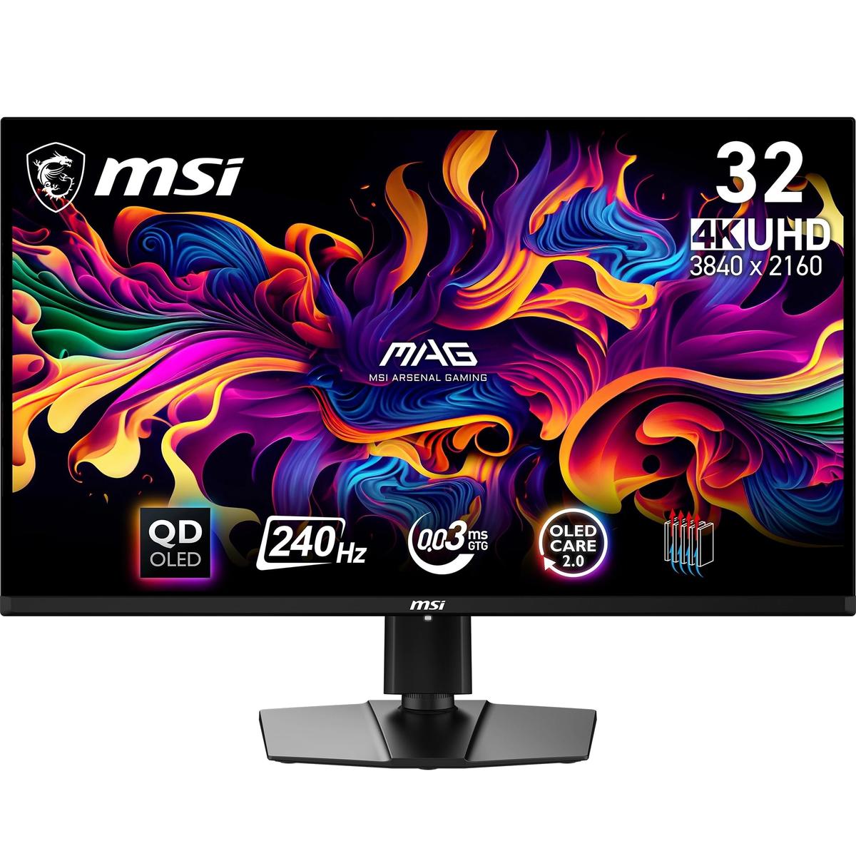 Monitor|MSI|MAG 321UPX QD-OLED|32"|Gaming|Panel QD-OLED|3840x2160|16:9|240Hz|Matte|0.03 ms|Swivel|Pivot|Height adjustable|Tilt|Colour Black|MAG321UPXQD-OLED