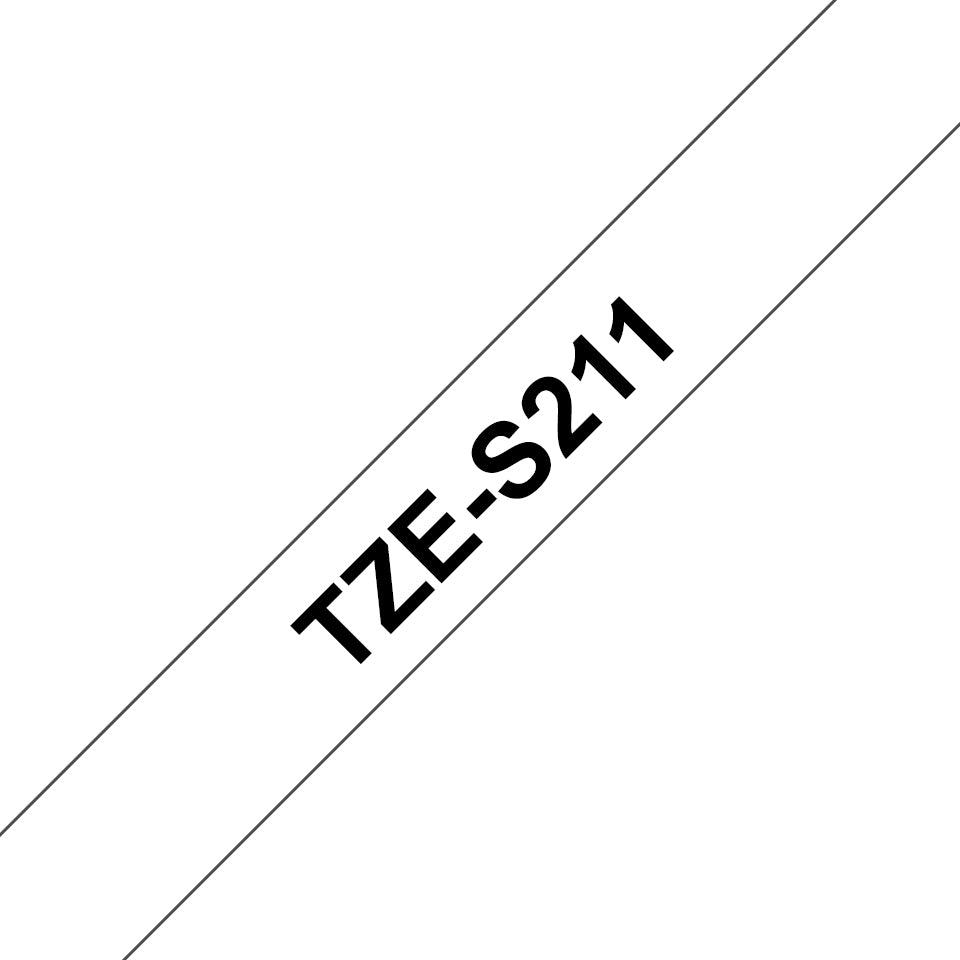 Brother TZe-S211 - Adhésif extra fort - noir sur blanc - Rouleau (0,6 cm x 8 m) 1 cassette(s) ruban laminé - pour Brother PT-D210, D600, H110, P-Touch PT-1005, 1880, E310, E800, P-Touch Cube Plus PT-P710