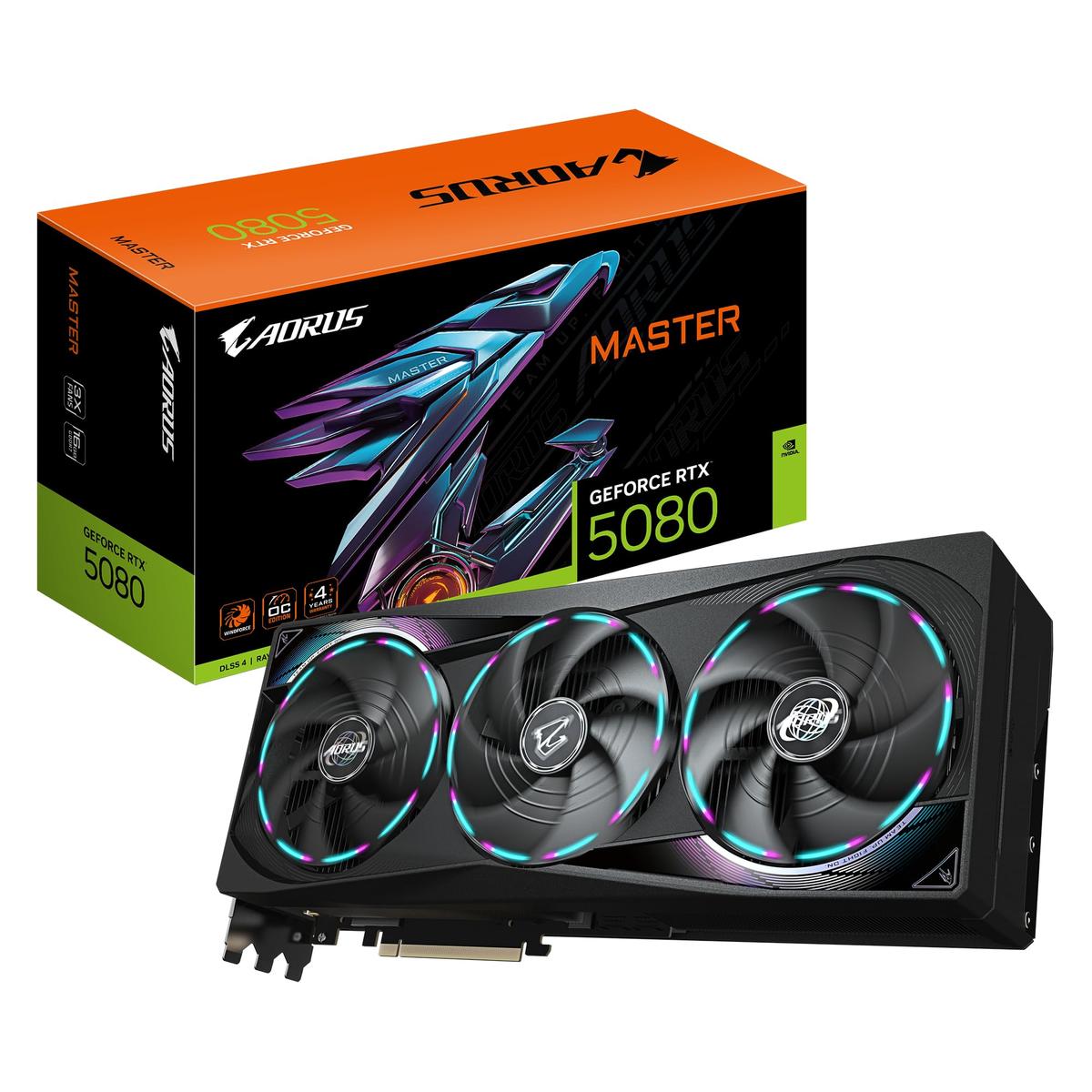 Gigabyte AORUS GeForce RTX 5080 MASTER 16G | NVIDIA | 16 GB | GeForce RTX 5080 | GDDR7 | HDMI ports quantity 1 | PCI-E 5.0 | Memory clock speed 2805 MHz