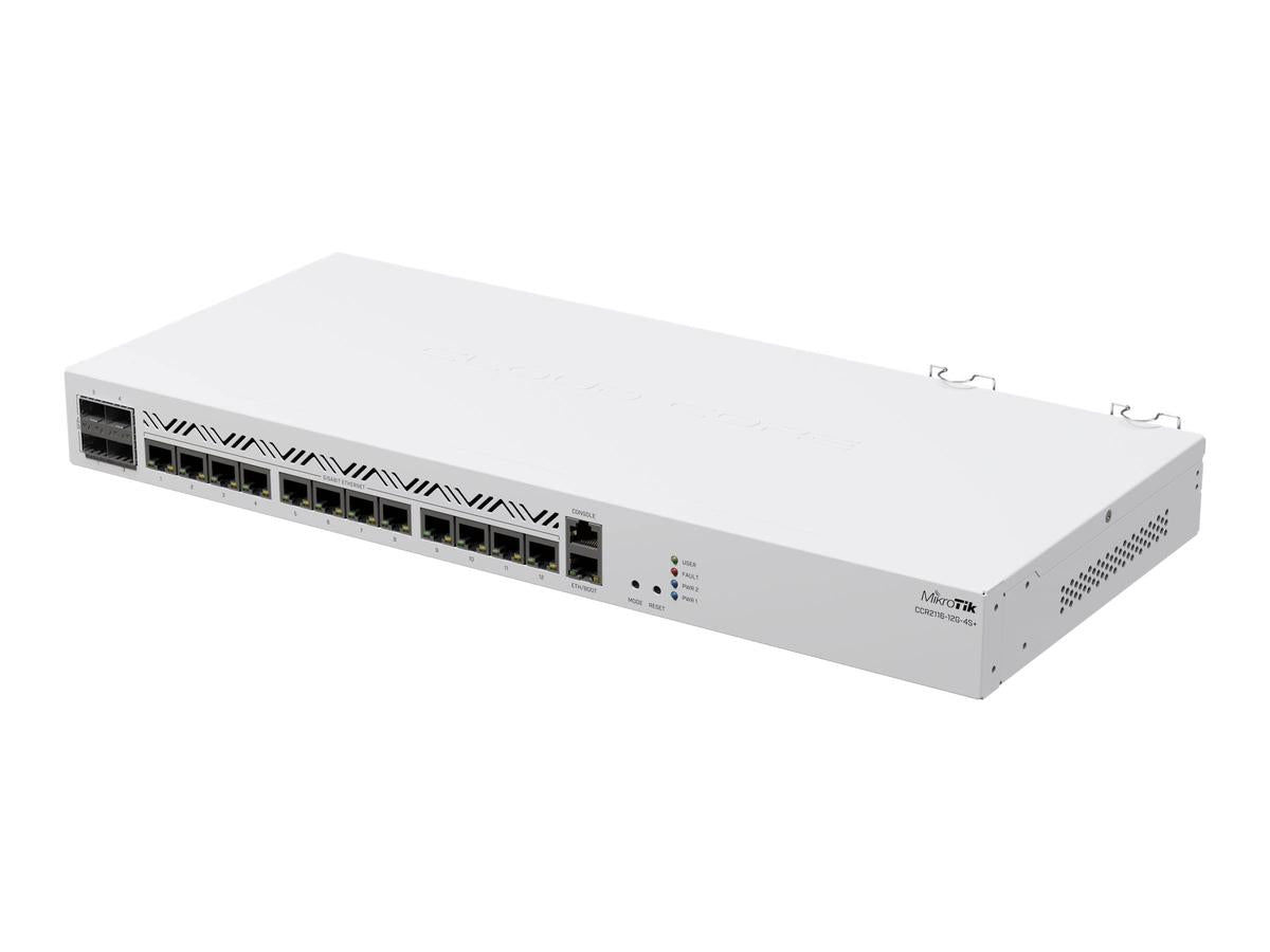 |Mikrotik Cloud Core Router CCR2116-12G-4S+, 16-CORE 2 GHZ ARM CPU, 16 GB DDR4 RAM, 4x10G SFP+ ports, 13xGigabit LAN ports, 1x RJ45 Serial port, 1x M.2 slots, 16 core CPU, 16 GB RAM, Dual redundant power supply, RouterOS L6 | Cloud Core Router