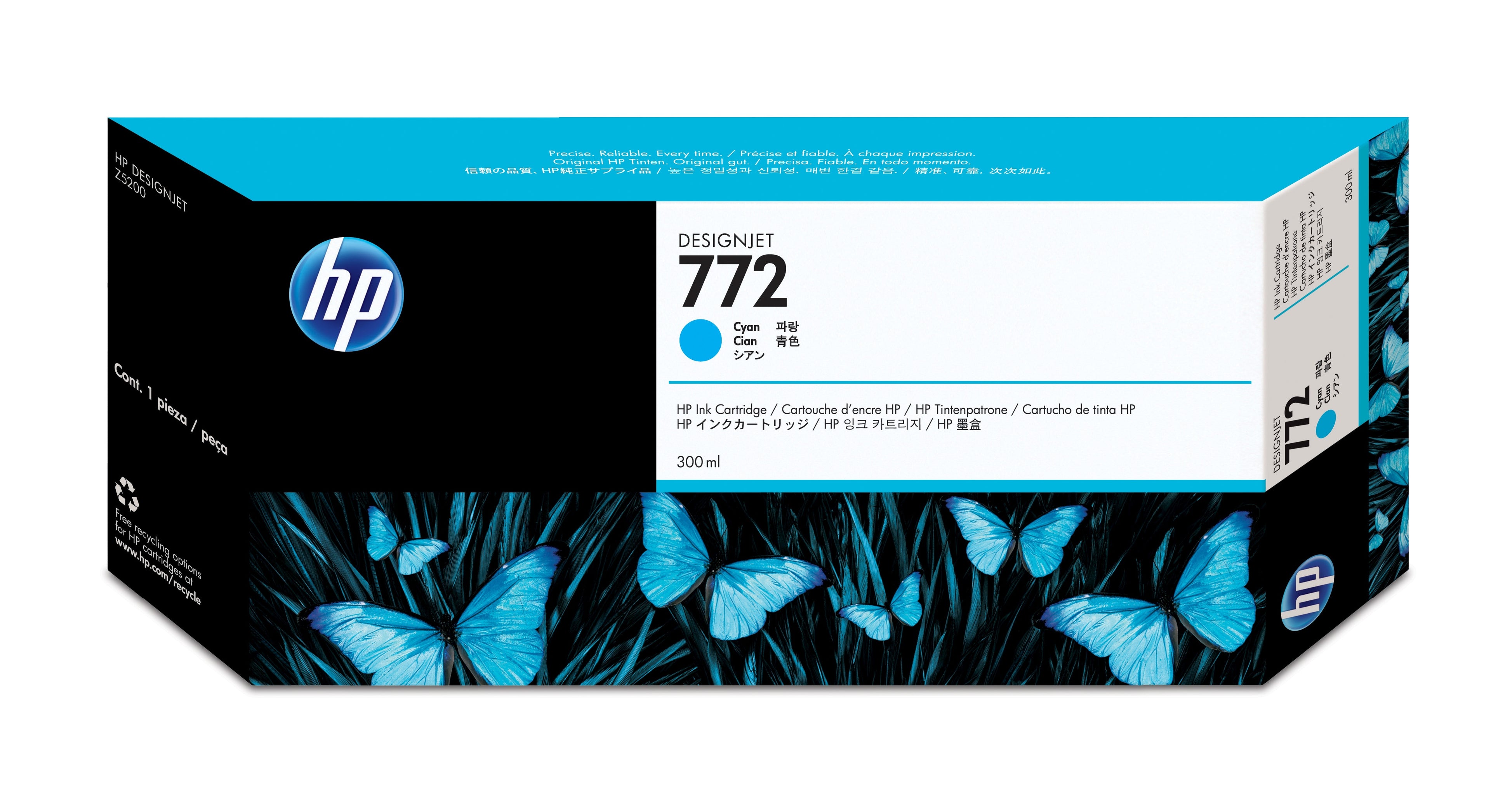 HP 772 - 300 ml - cyan - original - DesignJet - cartouche d'encre - pour DesignJet HD Pro MFP, Z5200, Z5200 PostScript, Z5400 PostScript ePrinter