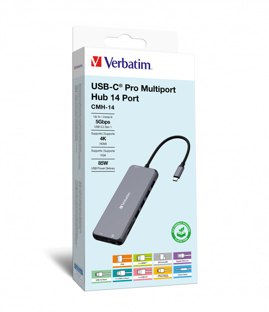 Verbatim - Concentrateur (hub) - 2 x HDMI + 1 x VGA + 7 x USB + 1 x Ethernet 1 GigabitEthernet - de bureau