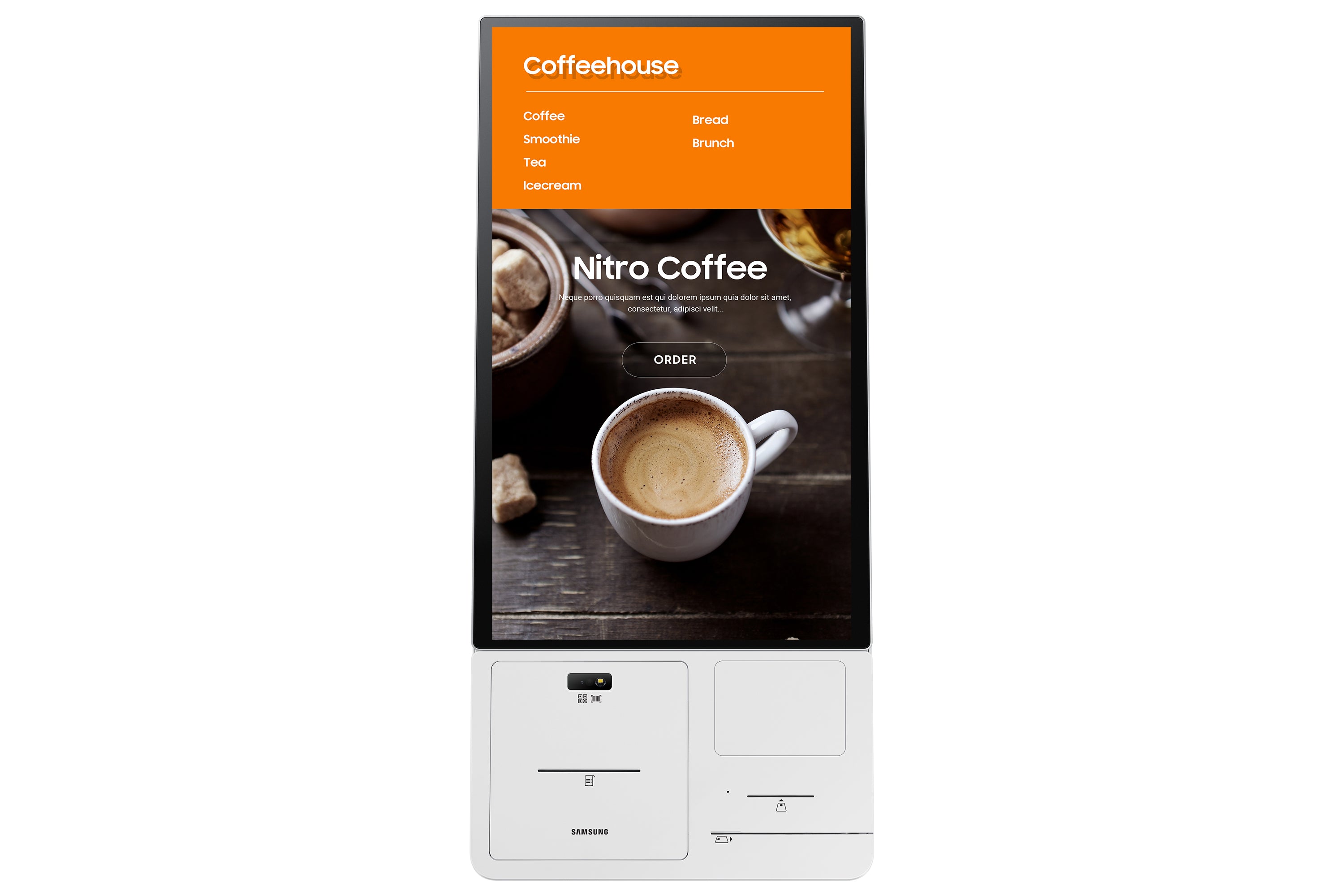 Samsung KM24C-P - Boîtier de connexion - avec imprimante de reçus thermiques, lecteur de QR/codes à barres (1D, 2D) - montable sur bureau, monté sur pied, montable sur mur - CA 100-240 V - blanc grisé