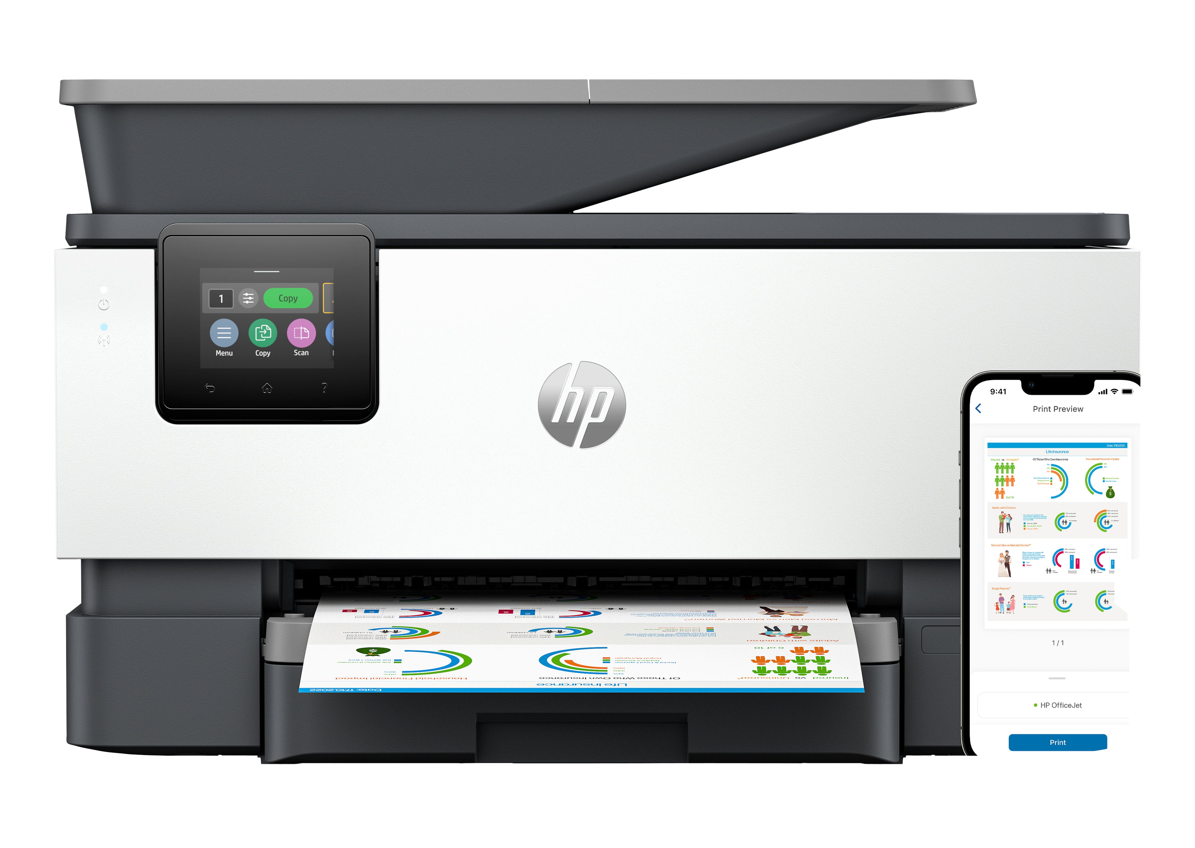 HP Officejet Pro 9120e All-in-One - Imprimante multifonctions - couleur - jet d'encre - Legal (216 x 356 mm) (original) - A4/Legal (support) - jusqu'à 21 ppm (copie) - jusqu'à 22 ppm (impression) - 250 feuilles - 33.6 Kbits/s - USB 2.0, hôte USB 2.0, Wi-F