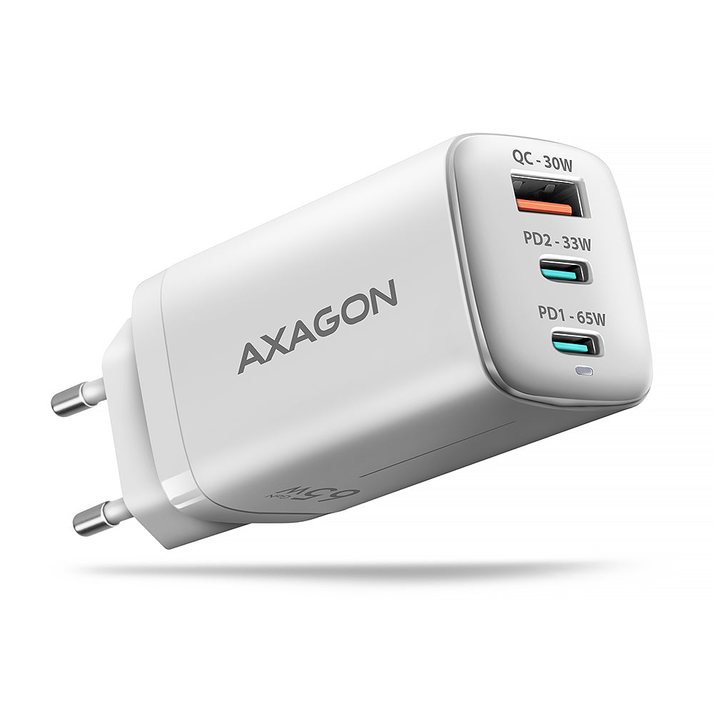 Chargeur secteur Axagon ACU-DPQ65W 1x USB-A + 2x USB-C 65W (Blanc)