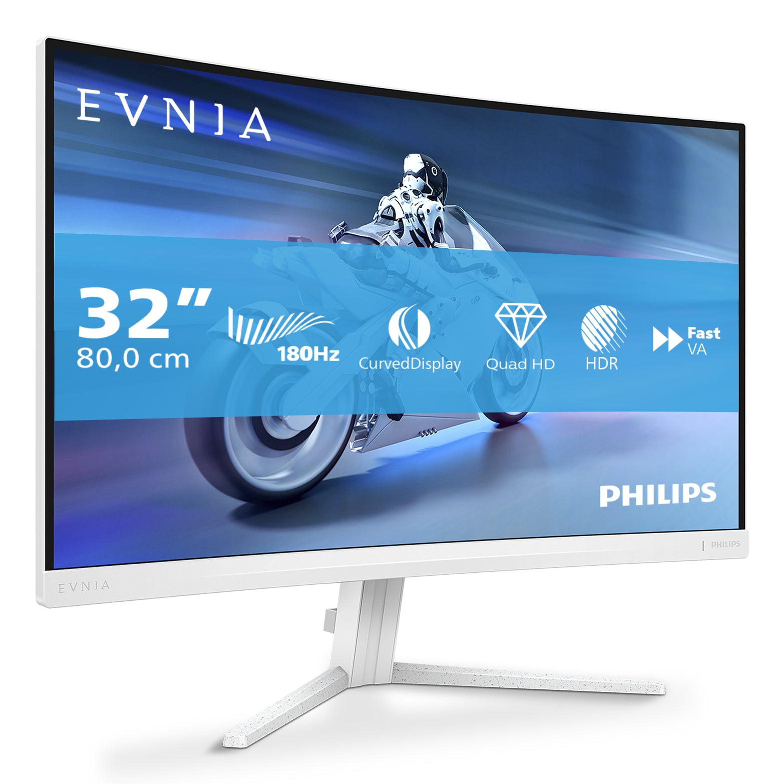 Philips Evnia 5000 32M2C5501 - Écran LED - jeux - incurvé - 32" (31.5" visualisable) - 2560 x 1440 QHD @ 180 Hz - Fast VA - 3500:1 - HDR10 - 0.5 ms - 2xHDMI, DisplayPort - blanc