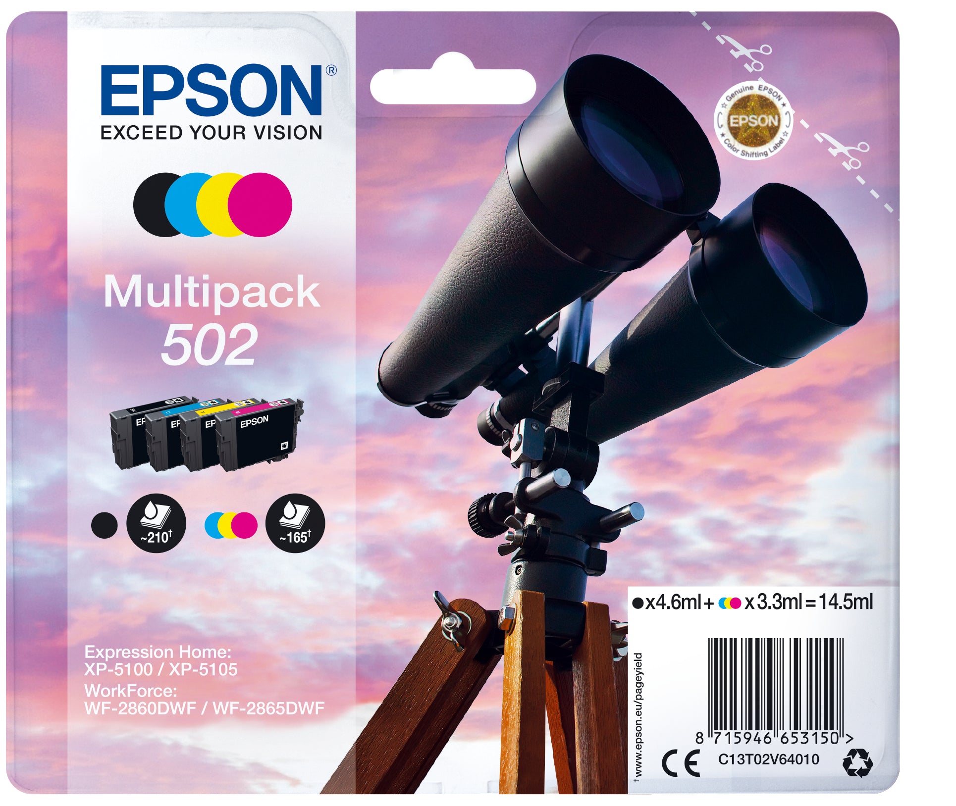 Cartouche d'Encre Compatible Epson 502 Multipack 14,5 ml Jaune Noir Cyan Magenta Oui