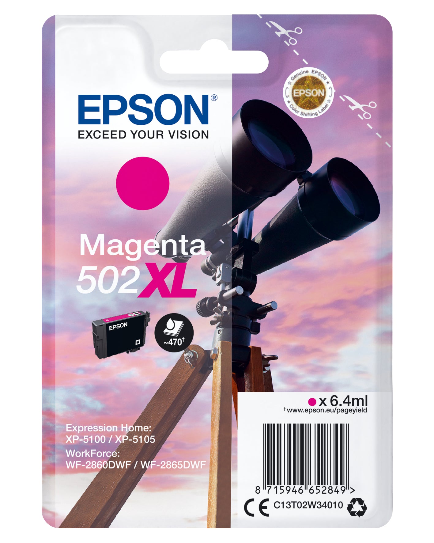 Epson 502XL - 6.4 ml - haute capacité - magenta - original - blister - cartouche d'encre - pour Expression Home XP-5100, 5105, 5150, 5155, WorkForce WF-2860, 2865, 2880, 2885