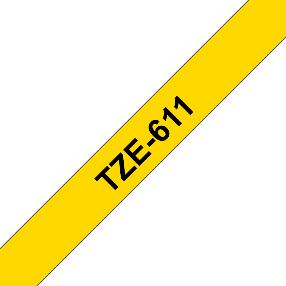 Brother TZe-611 - Noir sur jaune - Rouleau (0,6 cm) 1 cassette(s) ruban laminé - pour Brother PT-D210, D600, H110, P-Touch PT-1005, 1880, E310, P-Touch Cube Pro PT-P910