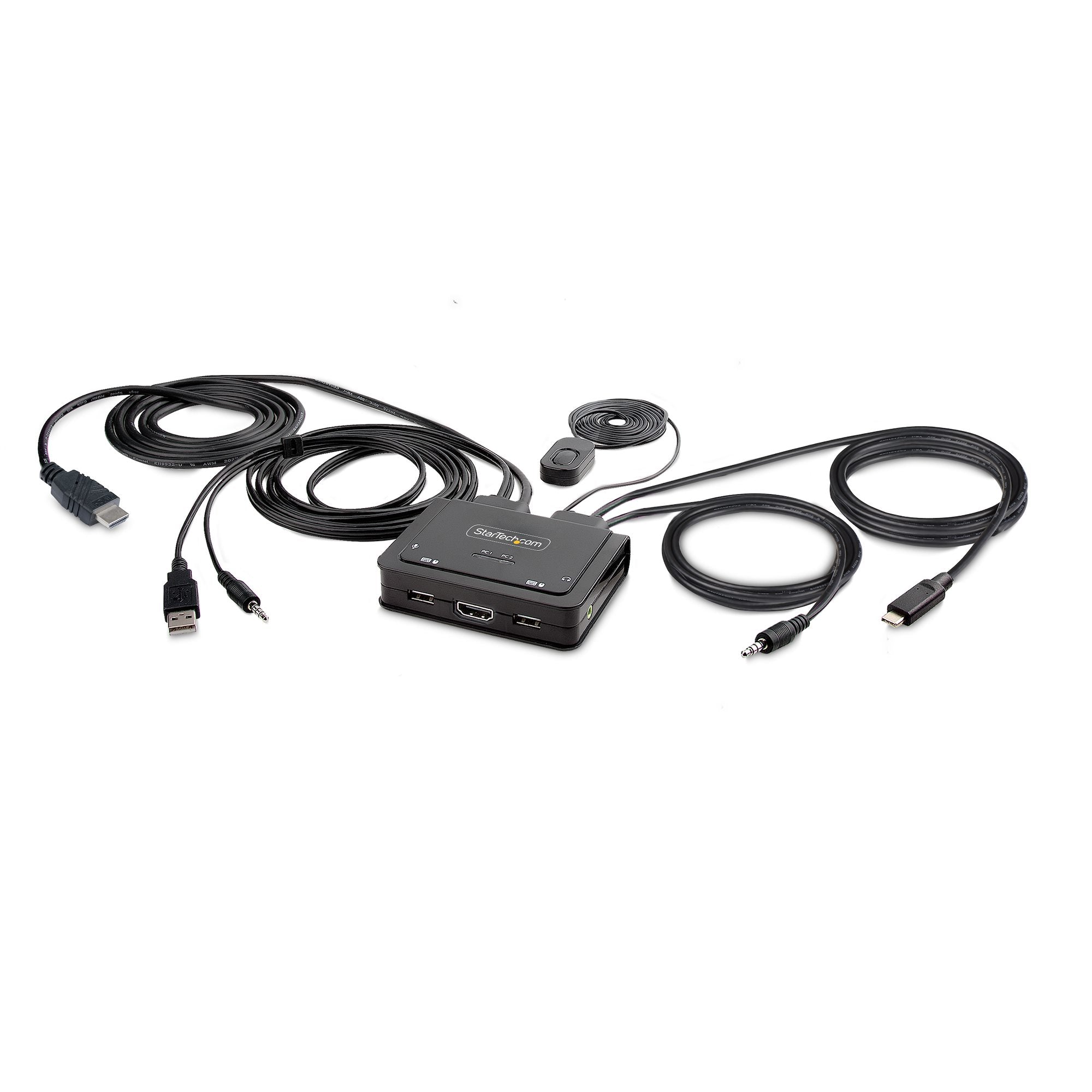 StarTech.com Switch KVM Hybride USB-C à 2 Ports, 4K60Hz, Commutateur KVM - Commutateur écran-clavier-souris/audio/USB - compact - 2 x KVM / audio / USB - 1 utilisateur local - de bureau
