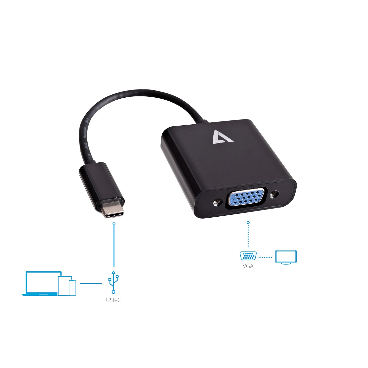 Adaptateur USB C vers VGA V7 V7UCVGA-BLK-1E       Noir