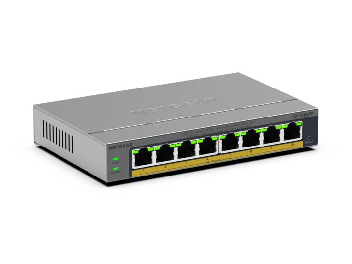 NETGEAR Easy Smart GS108EPP - Commutateur - high-power - C3 - intelligent - 8 x 10/100/1000 (PoE+) - de bureau, fixation murale - PoE+ (123 W)