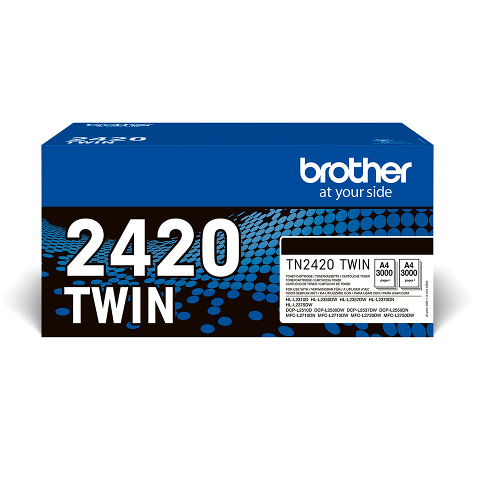 Brother TN2420 TWIN - Pack de 2 - à rendement élevé - noir - original - cartouche de toner - pour Brother DCP-L2510, L2530, L2537, L2550, HL-L2350, L2370, L2375, MFC-L2713, L2730, L2750