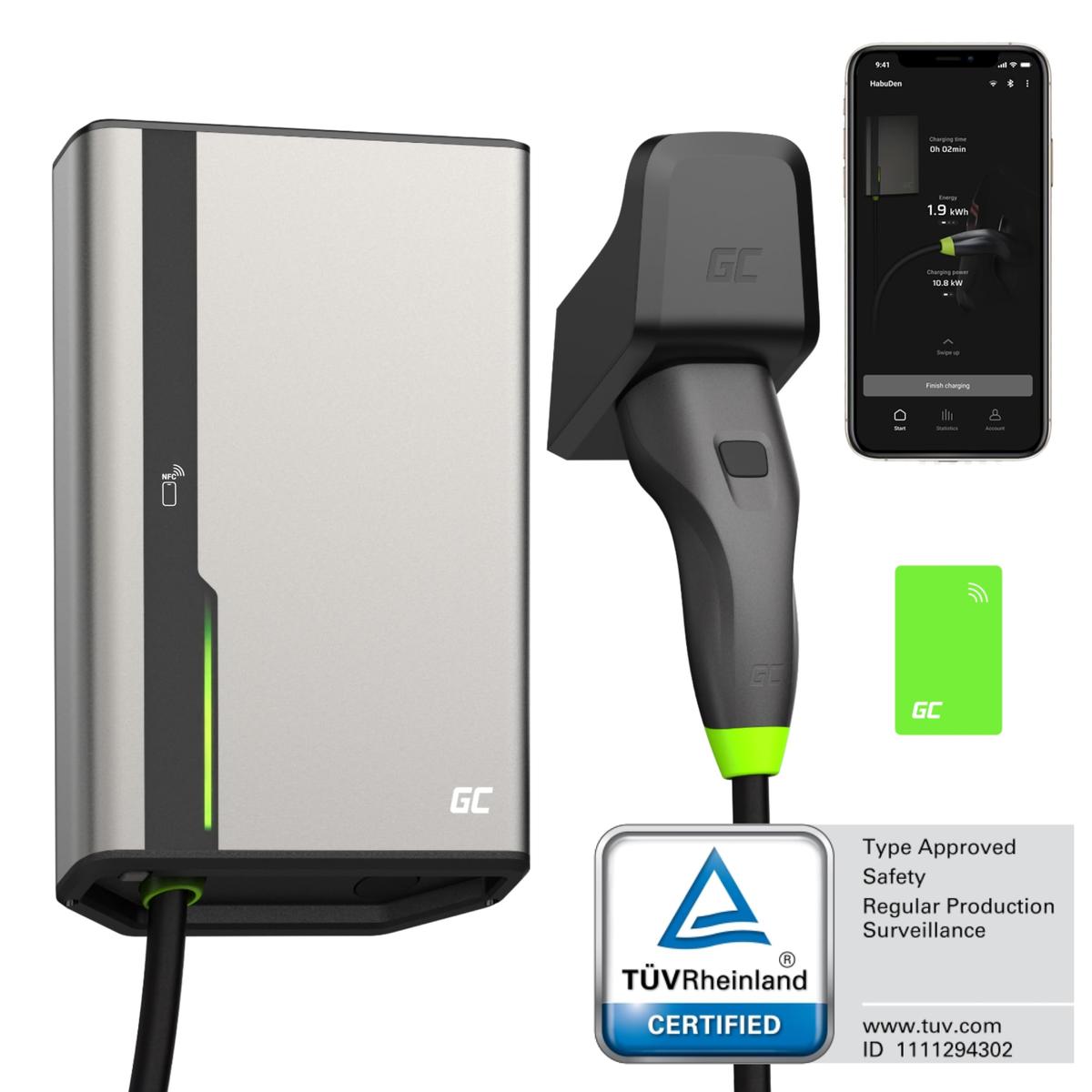 Greencell HabuDen Wallbox 22kW 32A 7,5m NFC Kabel Typ 2