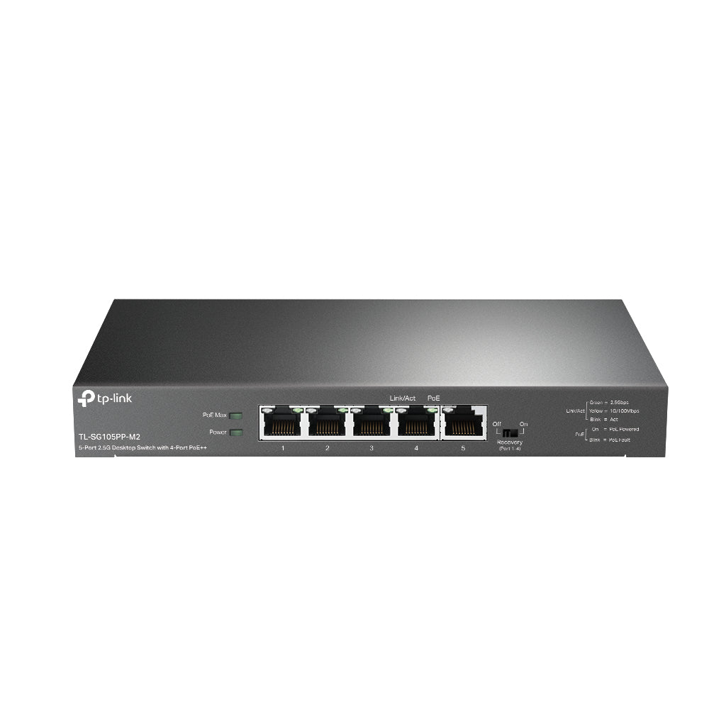 TP-Link TL-SG105PP-M2 V1.6 - Commutateur - non géré - 5 x 10/100/1000/2.5G (PoE++) - de bureau - PoE++ (123 W)