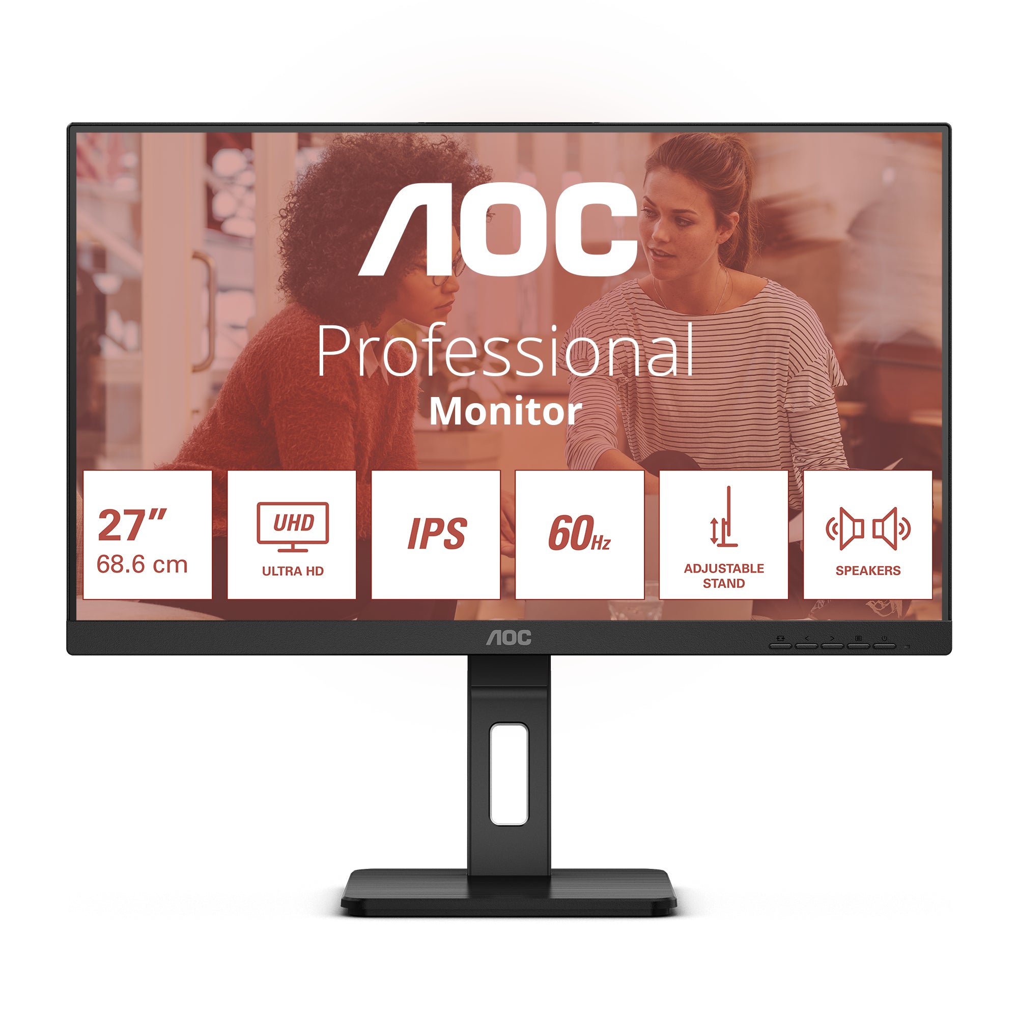 AOC Essential-line U27E3UF - Écran LED - 27" - 3840 x 2160 4K UHD (2160p) @ 60 Hz - IPS - 350 cd/m² - 1000:1 - 4 ms - 2xHDMI, DisplayPort - haut-parleurs - noir