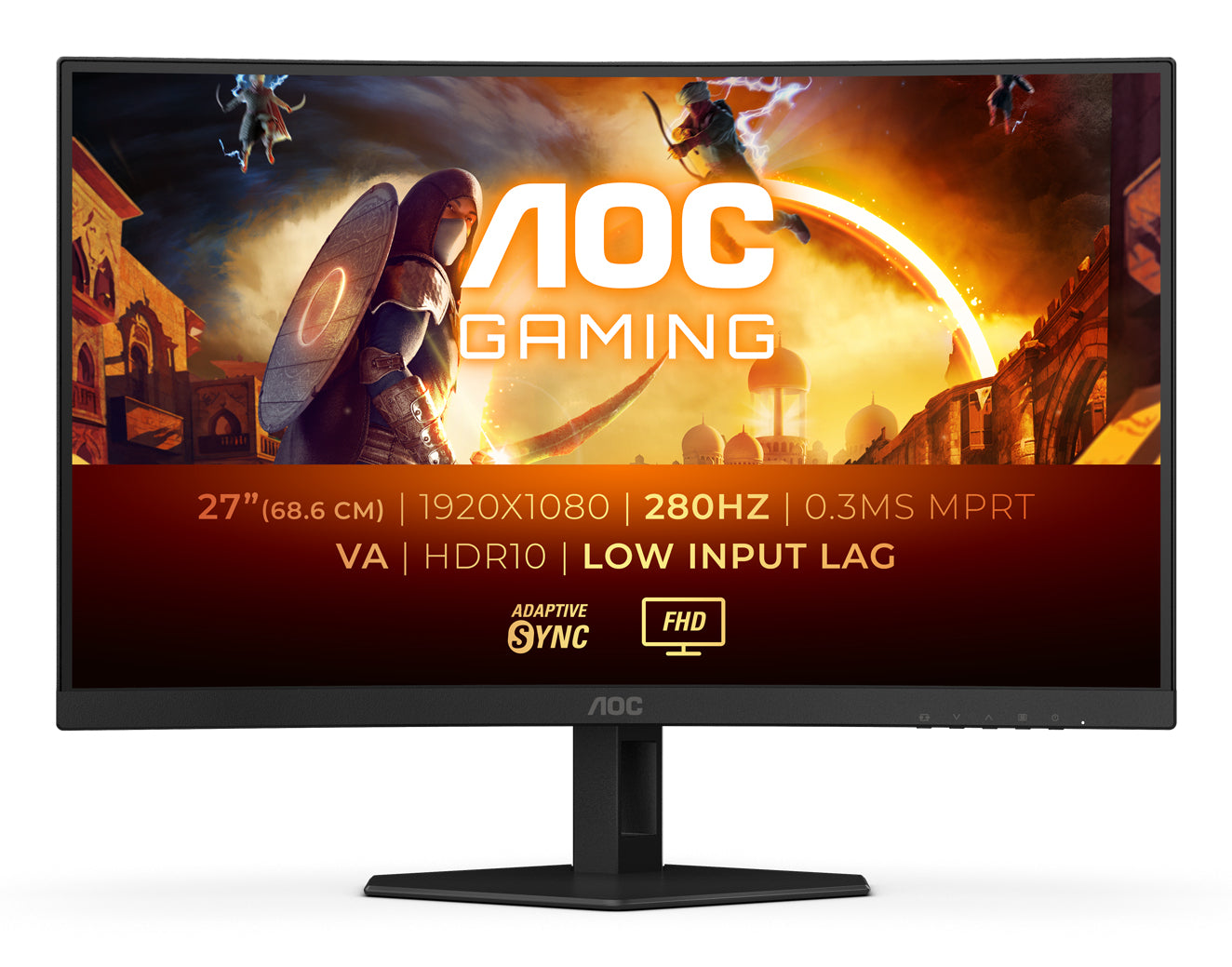 AOC Gaming C27G4ZXE - Écran LED - jeux - incurvé - 27" - 1920 x 1080 Full HD (1080p) @ 280 Hz - VA - 300 cd/m² - 4000:1 - HDR10 - 0.3 ms - 2xHDMI, DisplayPort - noir