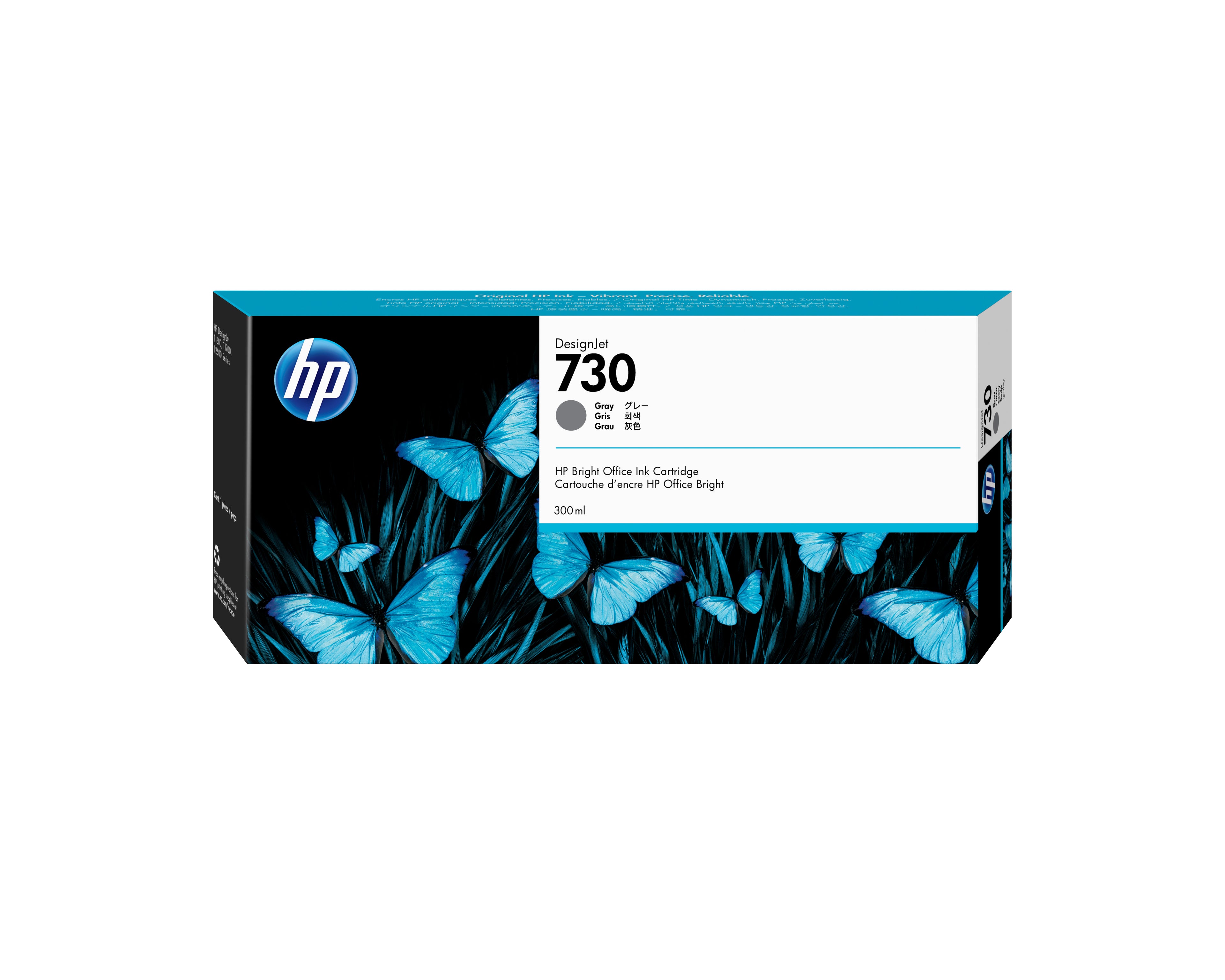 HP 730 - 300 ml - haute capacité - gris - original - DesignJet - cartouche d'encre - pour DesignJet SD Pro MFP, T1600, T1600dr, T1700, T1700dr, T1708, T1708dr, T2600, T2600dr