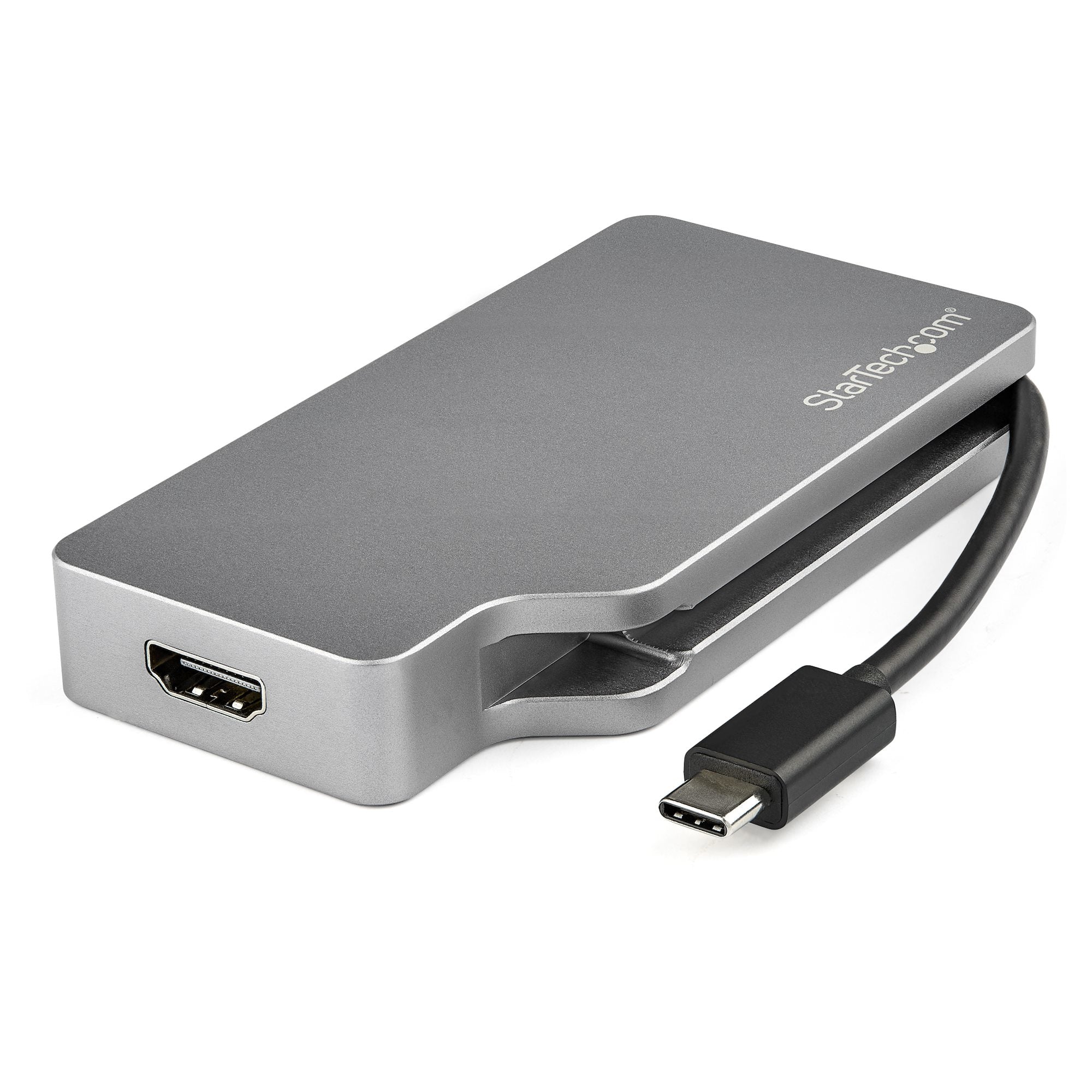 StarTech.com Adaptateur Multiport USB-C avec HDMI/VGA/Mini DisplayPort ou DVI - Convertisseur USB Type C vers HDMI 2.0 ou mDP 1.2 (4K60Hz) - VGA ou DVI (1080p) - Aluminium Gris Spatial (CDPVDHDMDP2G) - Adaptateur vidéo - 24 pin USB-C mâle pour HD-15 (VGA)