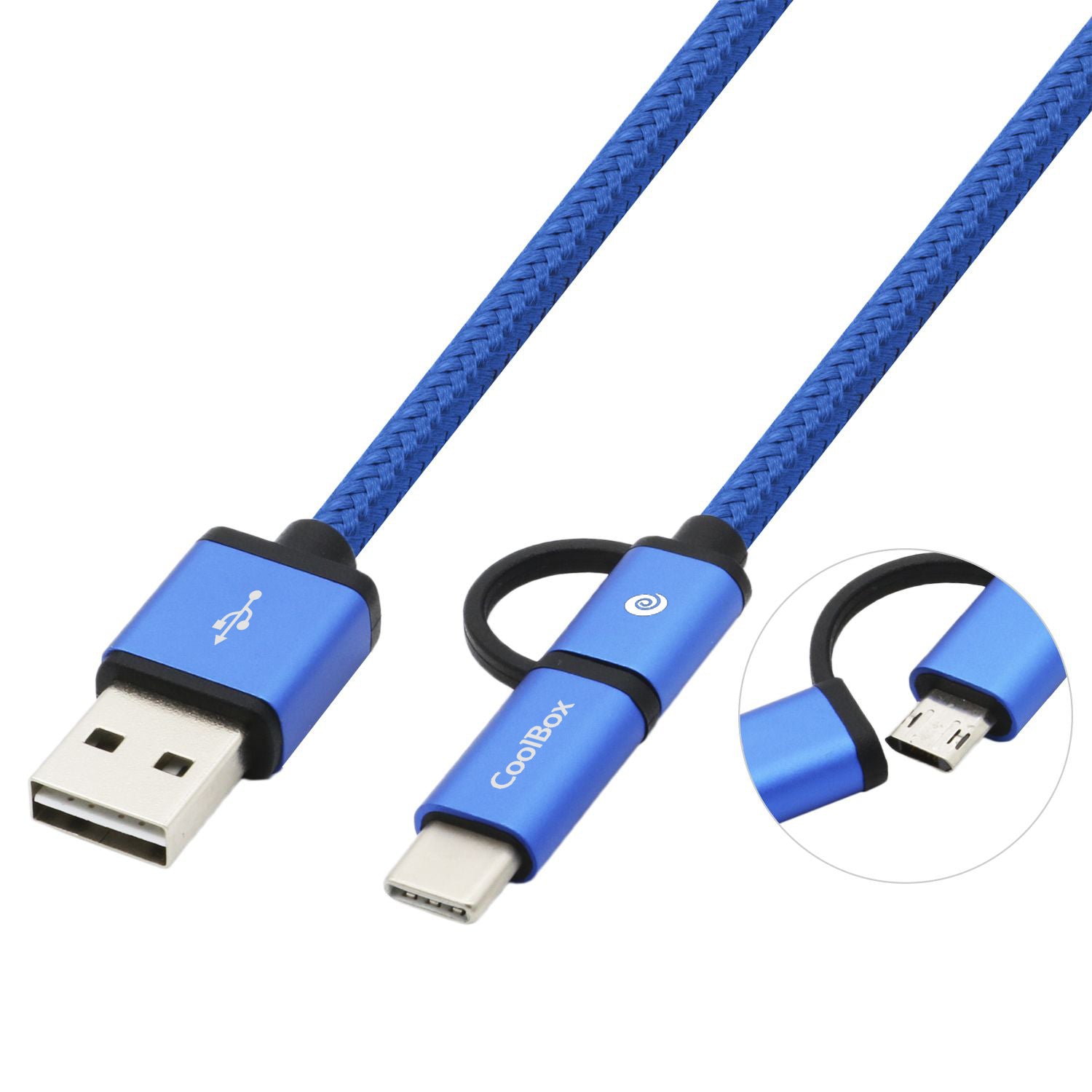 Câble USB vers Micro USB et USB-C CoolBox COO-CAB-U2MC-BL Bleu