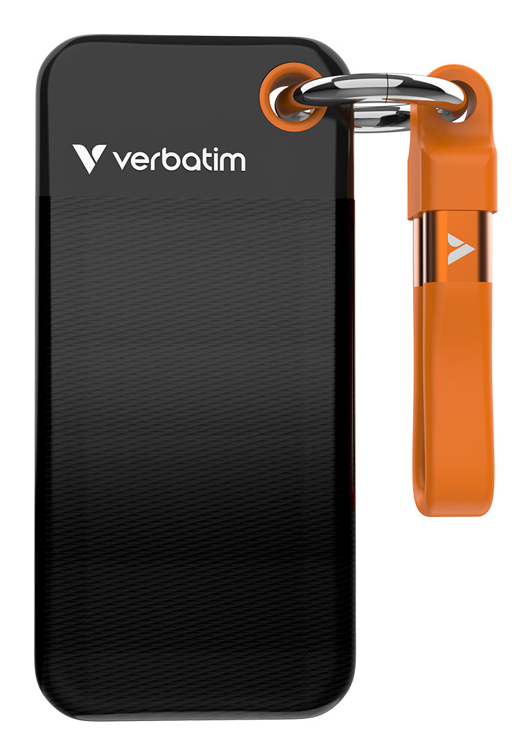 Verbatim Pocket - SSD - 1 To - porte-clé avec attachement à câble - externe (portable) - M.2 - USB 3.2 Gen 2 (USB-C connecteur) - noir/orange
