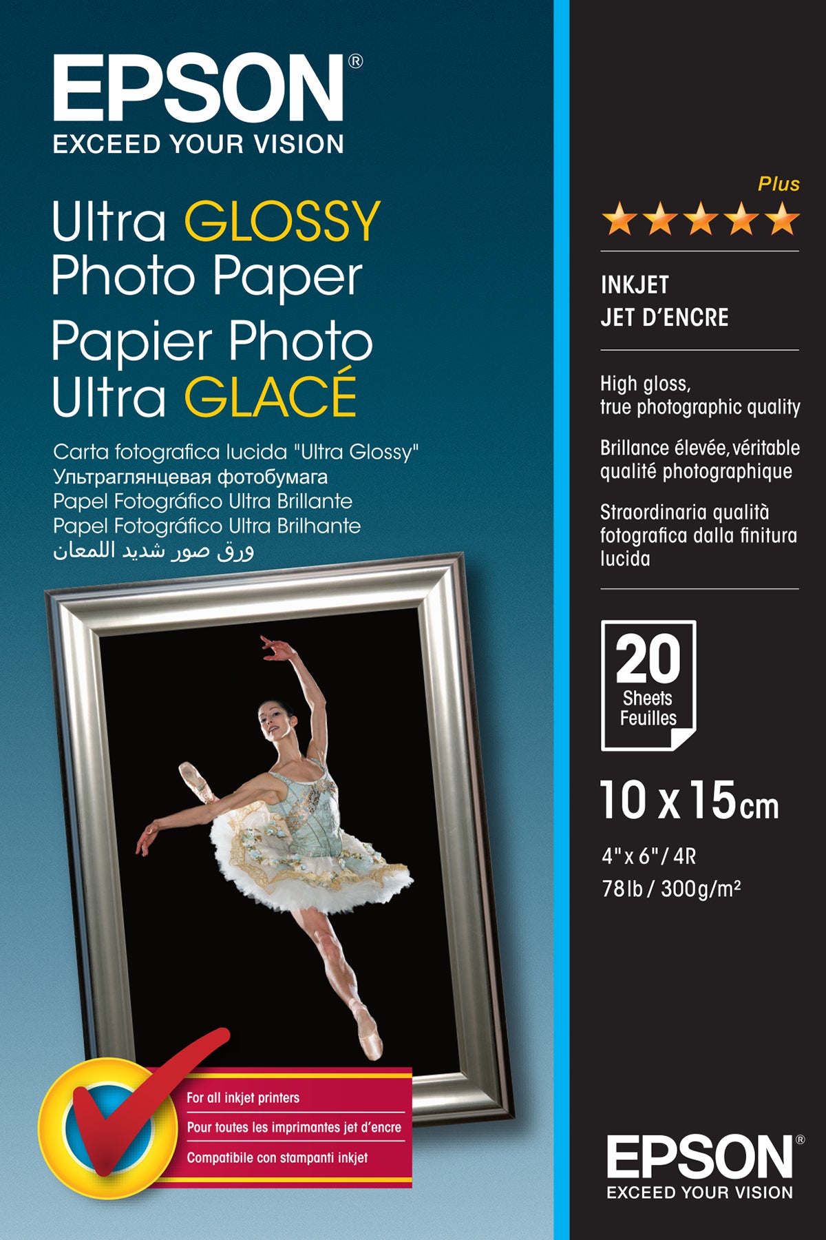 Papier Photo Epson Ultra glacé 300g/m² - 20 feuilles 10x15 cm