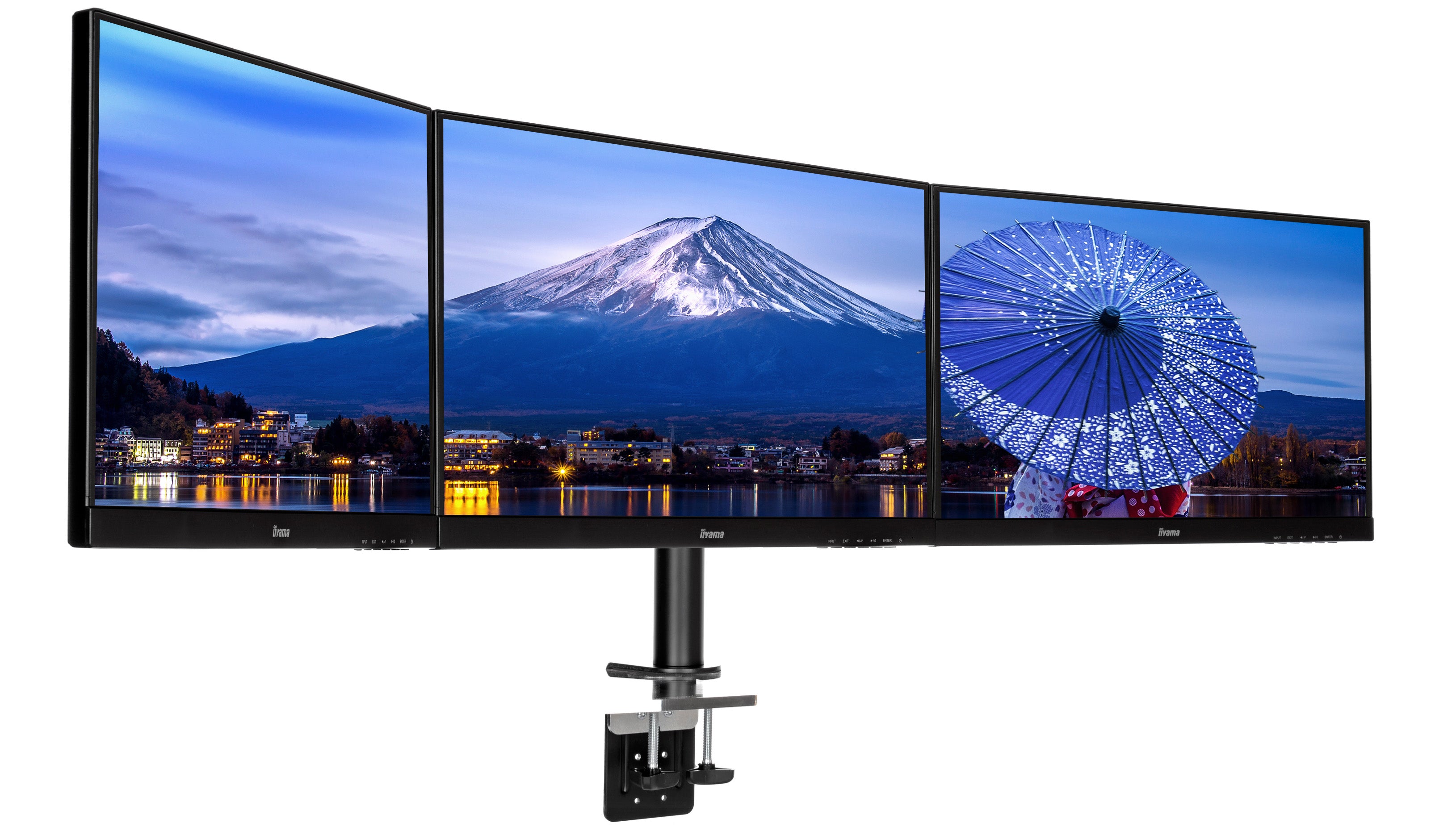 Iiyama DS1003C-B1 - Pied - bras réglable - pour 3 moniteurs - noir - Taille d'écran : 10"-27" - support pour ordinateur de bureau