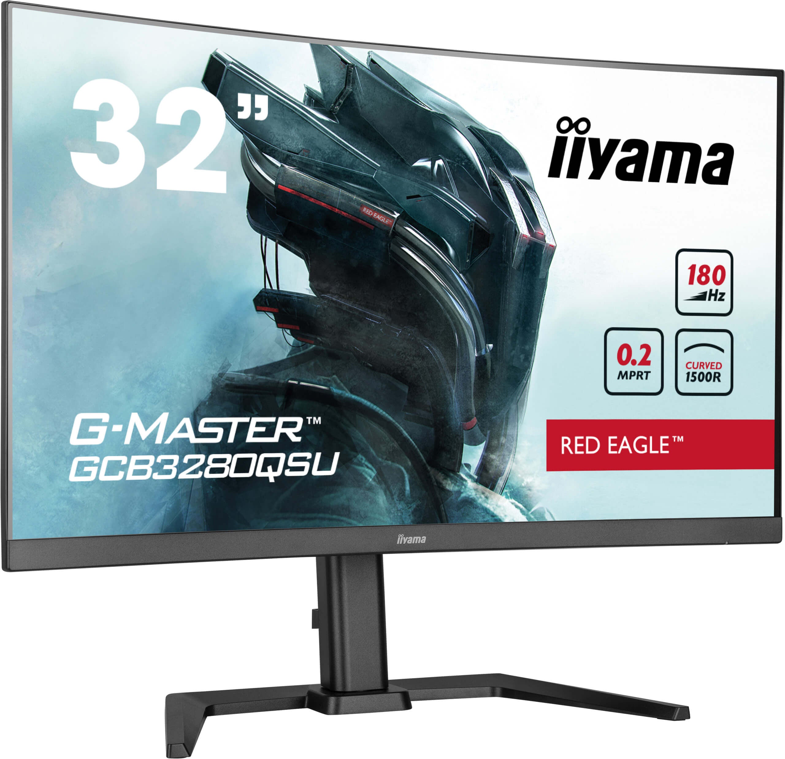 iiyama G-MASTER Red Eagle GCB3280QSU-B2 - Écran LED - jeux - incurvé - 32" (31.5" visualisable) - 2560 x 1440 WQHD @ 180 Hz - VA - 350 cd/m² - 3000:1 - 0.2 ms - 2xHDMI, DisplayPort - haut-parleurs - noir, mat
