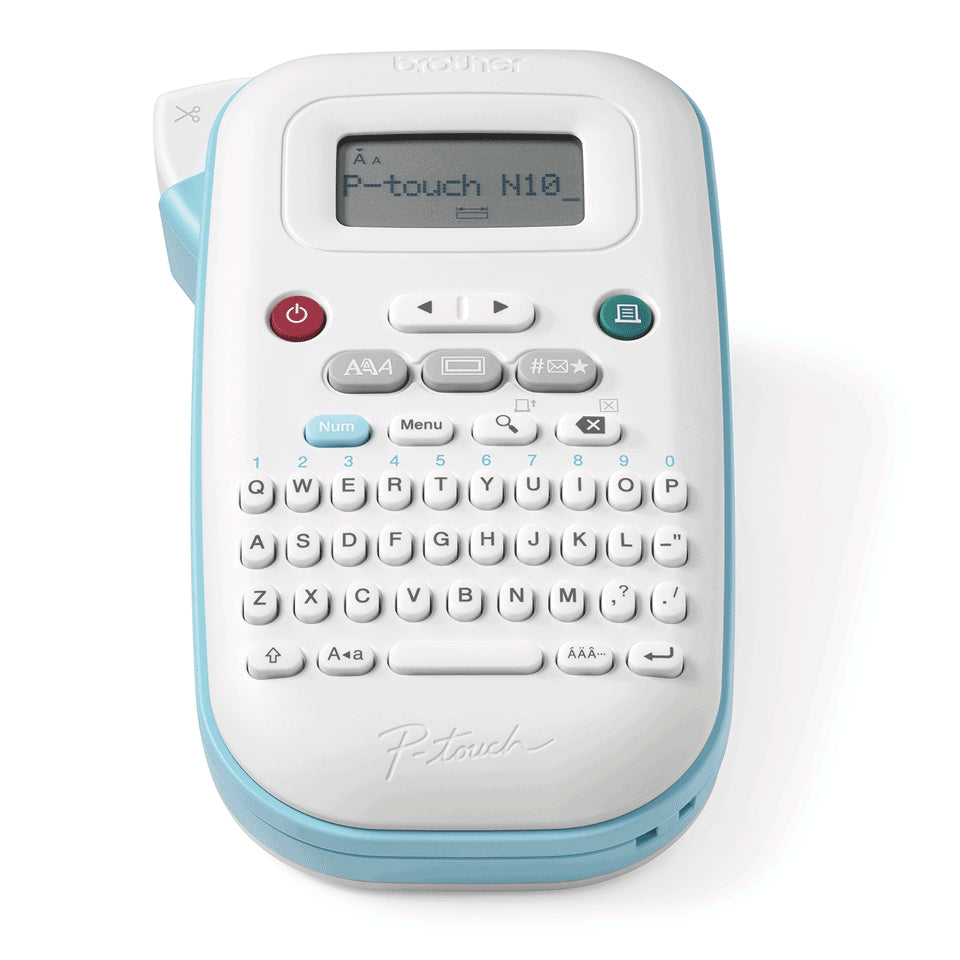 Brother P-Touch PT-N10 - Étiqueteuse - Noir et blanc - thermique direct - 12 mm de large - 180 dpi - jusqu'à 9 mm/sec - outil de coupe - aperçu avant impression, impression par 2 lignes, impression verticale - blanc, bleu
