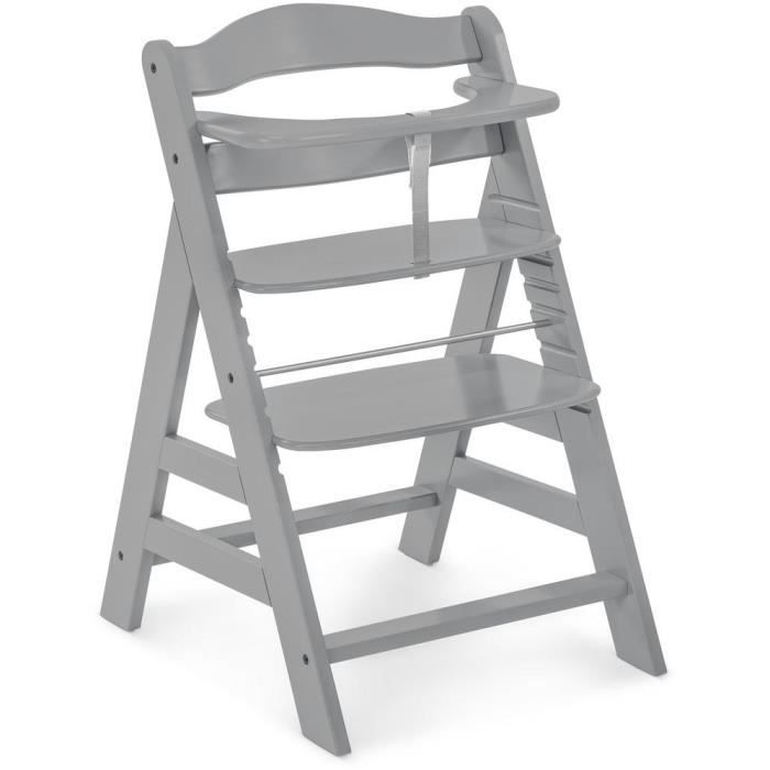 Chaise haute - HAUCK - ALPHA+B - Evolutive - De 6 mois a 90 kg - Bois FSC - Harnais 5 points - Gris