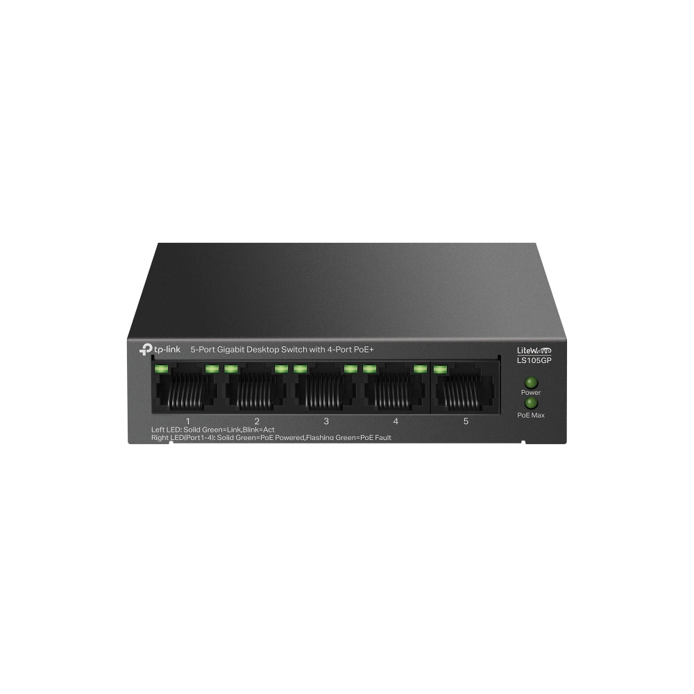 TP-Link LiteWave LS105GP V1 - Commutateur - 4 x 10/100/1000 (PoE+) + 1 x 10/100/1000 - de bureau, fixation murale - PoE+ (65 W)