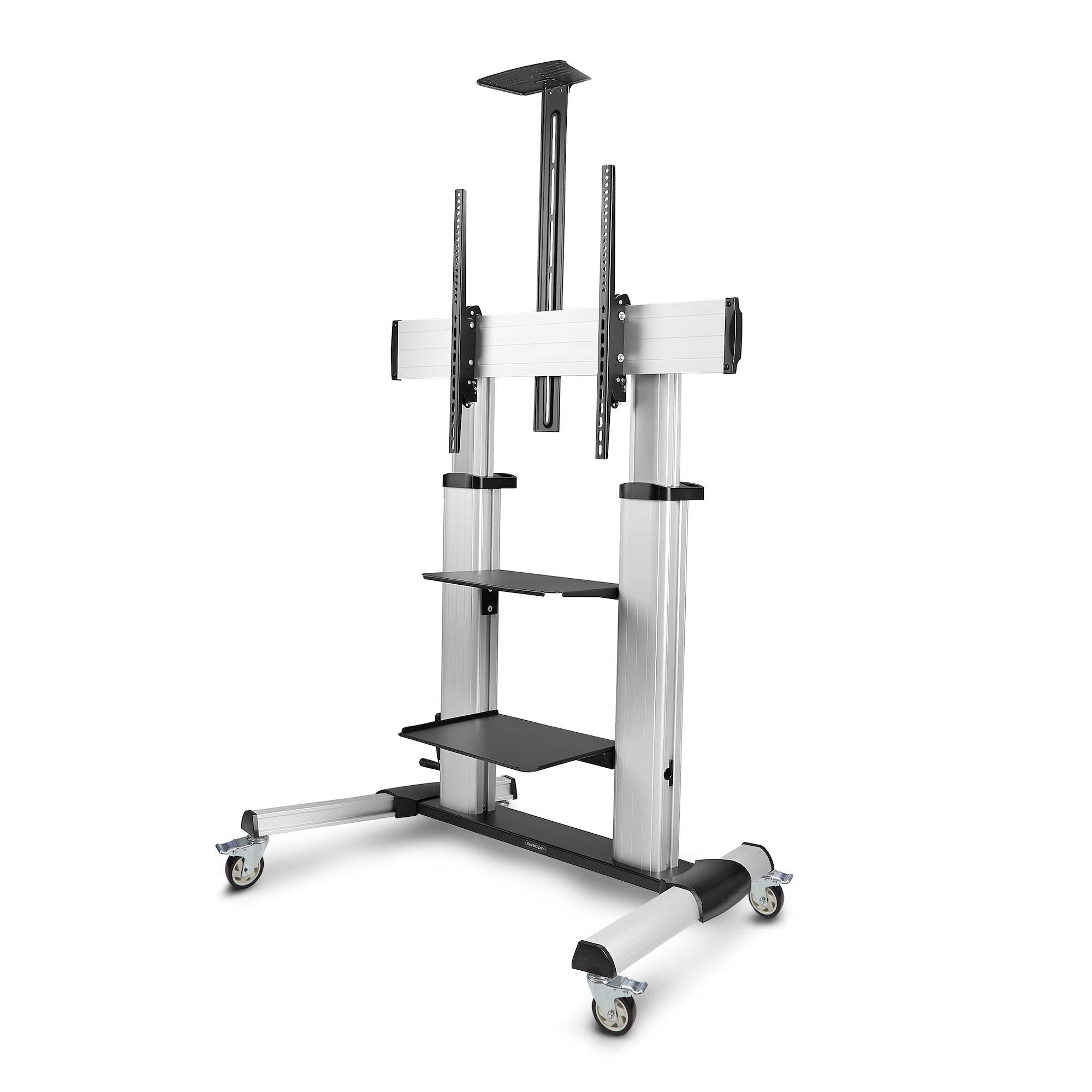 StarTech.com Rolling TV Cart/Stand On Wheels, Up to 100inch/220lb Screens - Chariot - pour écran plat - plastique, aluminium, acier - noir, argent - Taille d'écran : 60"-100"