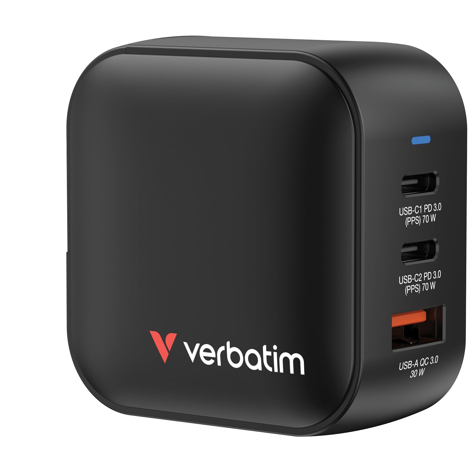 Chargeur secteur Verbatim Mini GaN 1x USB-A + 2x USB-C 70W (Noir)