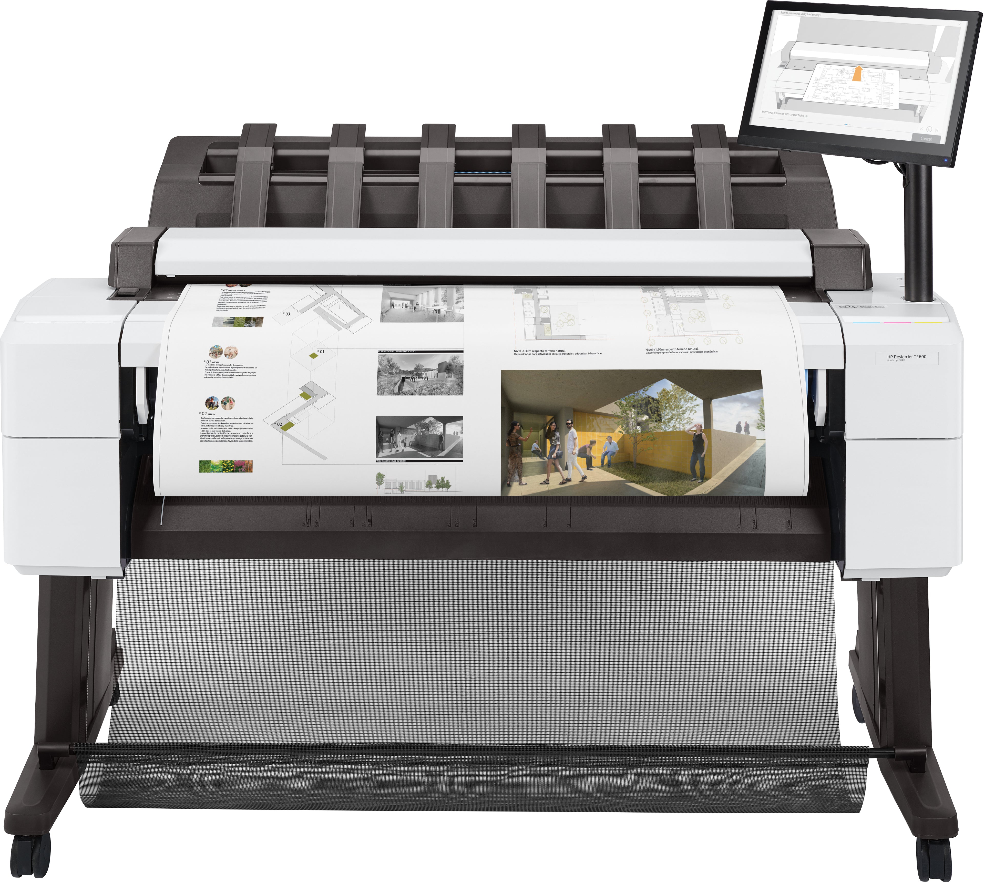 HP DesignJet T2600 PostScript - 36" imprimante multifonctions - couleur - jet d'encre - 914 x 8000 mm, 610 x 15000 mm (original) - Rouleau (91,4 cm x 91,4 m), 914 x 1219 mm (support) - jusqu'à 0.32 min/page (impression) - 1 inclinaison - Gigabit LAN