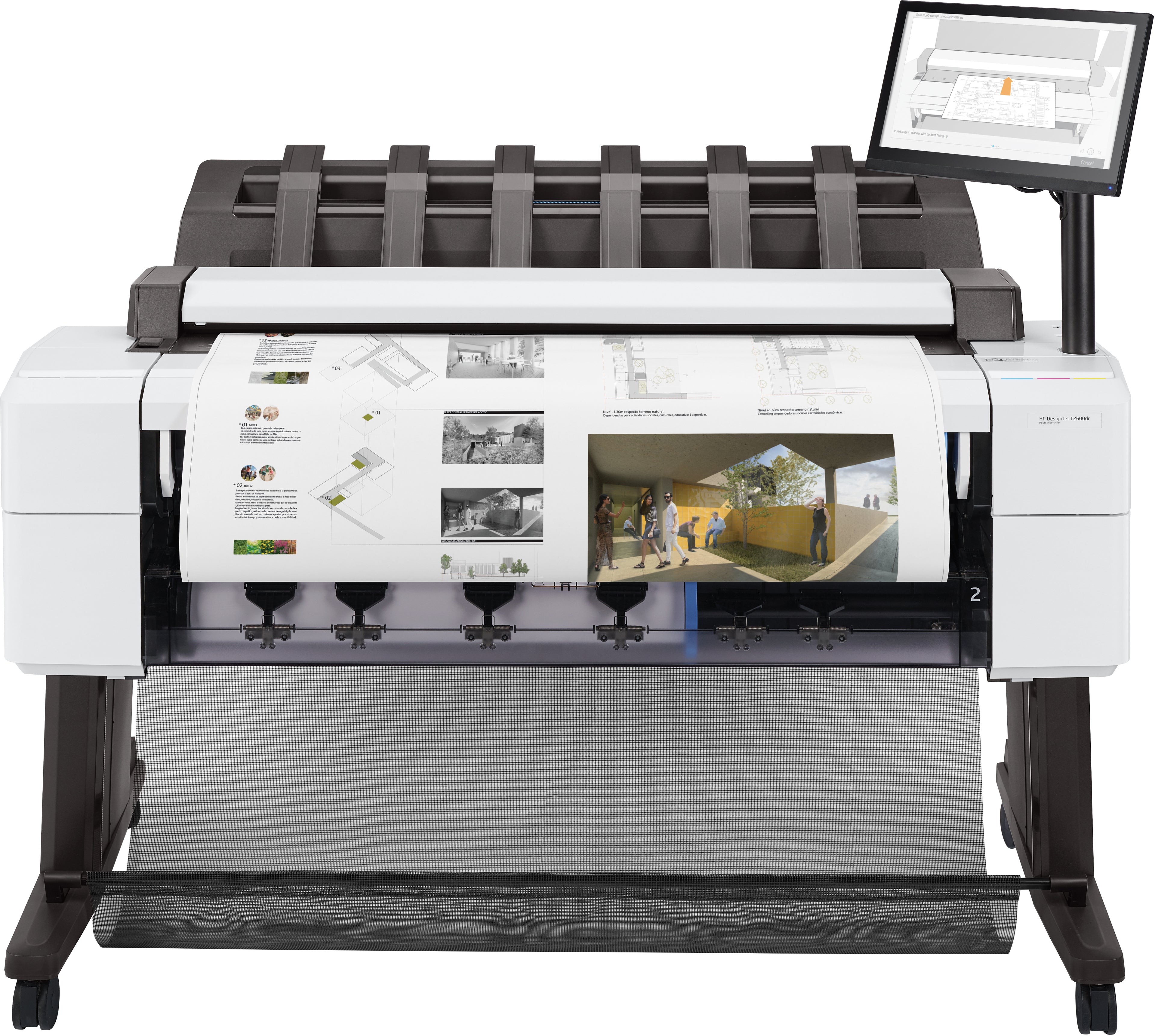 HP DesignJet T2600dr PostScript MFP - 36" imprimante multifonctions - couleur - jet d'encre - 914 x 8000 mm, 610 x 15000 mm (original) - Rouleau (91,4 cm x 91,4 m), 914 x 1219 mm (support) - jusqu'à 0.32 min/page (impression) - 2 rouleaux - Gigabit LAN, U