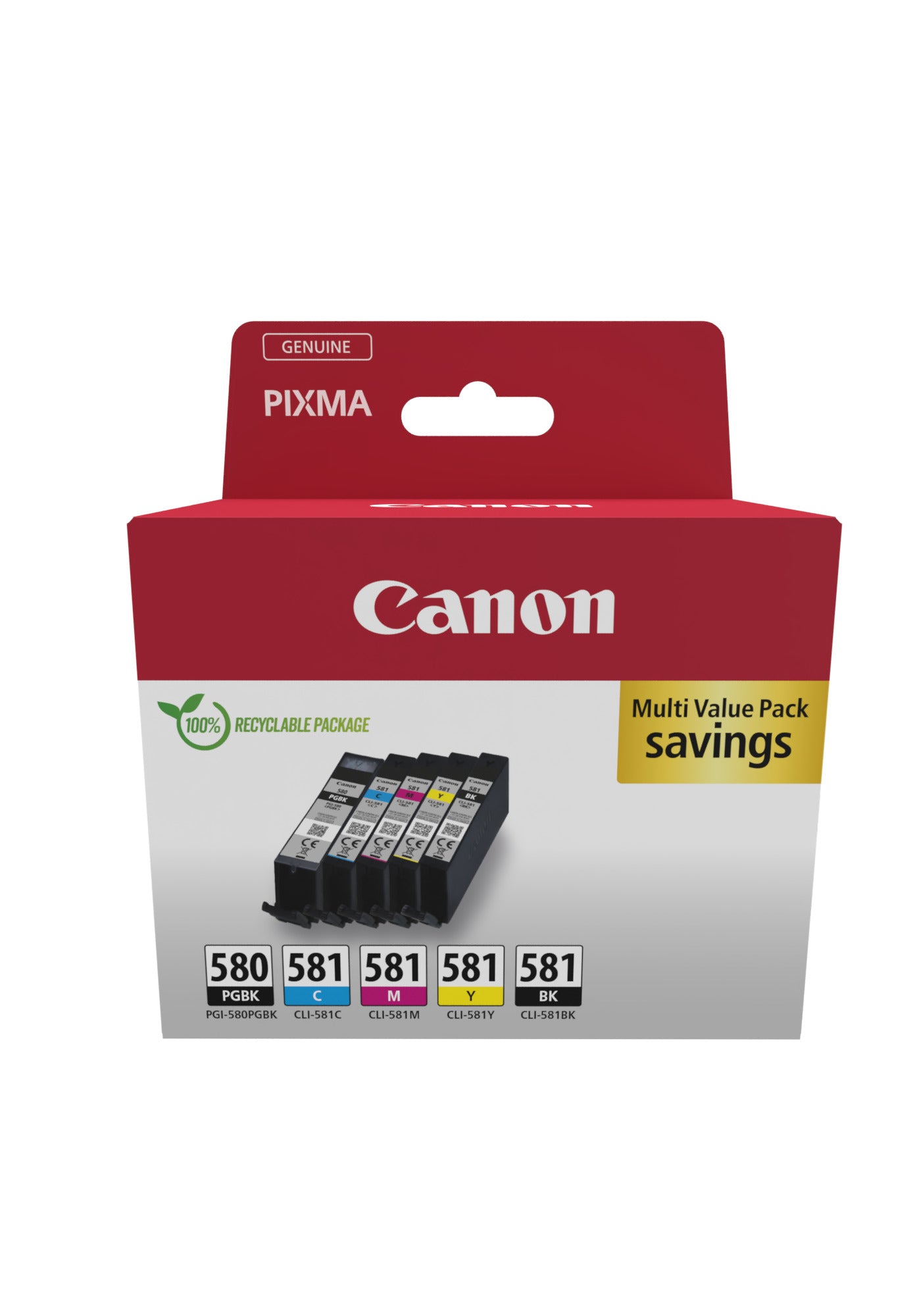 Canon PGI-580BK/CLI-581 BK/C/M/Y Multipack - Pack de 5 - noir, jaune, cyan, magenta, noir pigmenté - original - boîte de suspension - réservoir d'encre - pour PIXMA TS6251, TS6350, TS6351, TS705, TS8252, TS8350, TS8351, TS8352, TS9550, TS9551