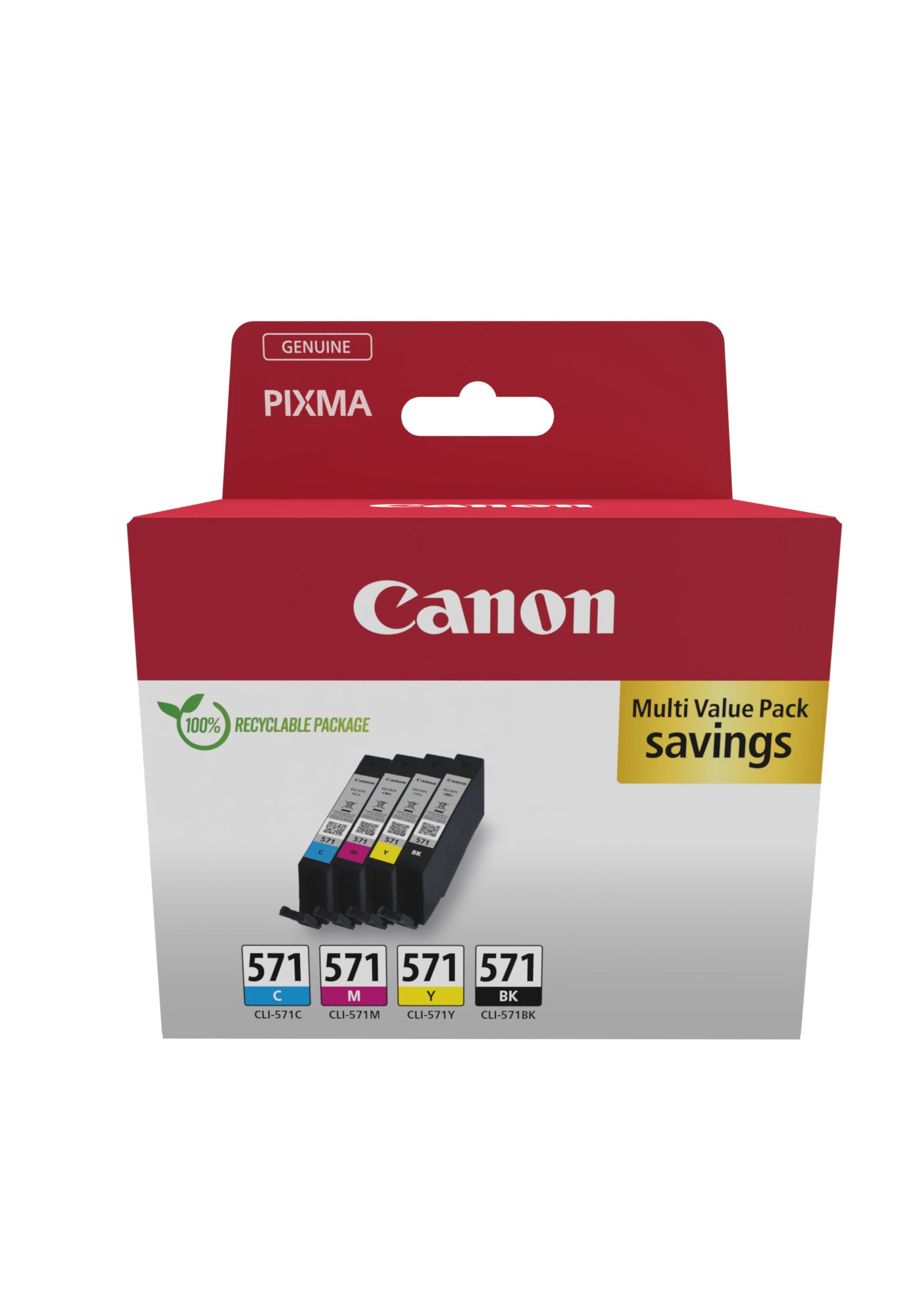 Canon CLI-571 C/M/Y/BK Multipack - Pack de 4 - 7 ml - noir, jaune, cyan, magenta - original - réservoir d'encre - pour PIXMA TS5051, TS5053, TS5055, TS6050, TS6051, TS6052, TS8051, TS8052, TS9050, TS9055