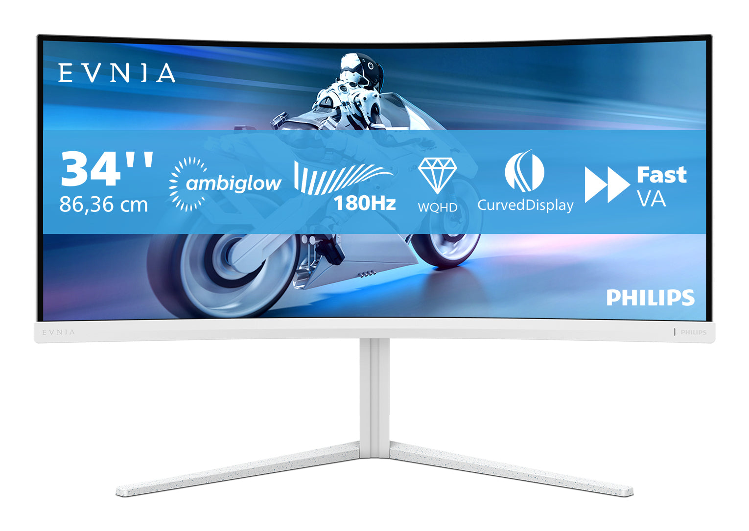 Philips Evnia 5000 34M2C5501A - Écran LED - jeux - incurvé - 34" - 3440 x 1400 WQHD @ 180 Hz - Fast VA - 300 cd/m² - 4000:1 - DisplayHDR 400 - 0.5 ms - 2xHDMI, DisplayPort - haut-parleurs - blanc