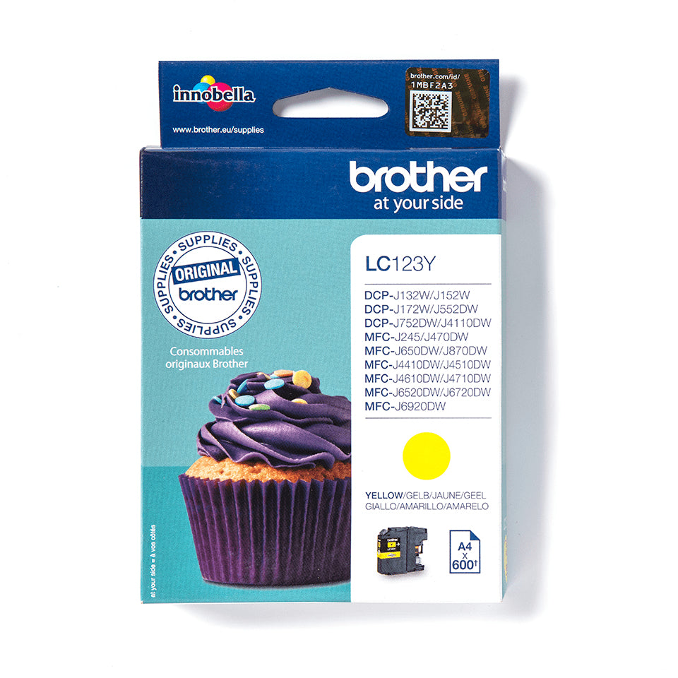 Brother LC123Y - À rendement élevé - jaune - original - cartouche d'encre - pour Brother DCP-J100, J105, J132, J152, J552, J752, MFC-J245, J470, J650, J6520, J6720, J6920