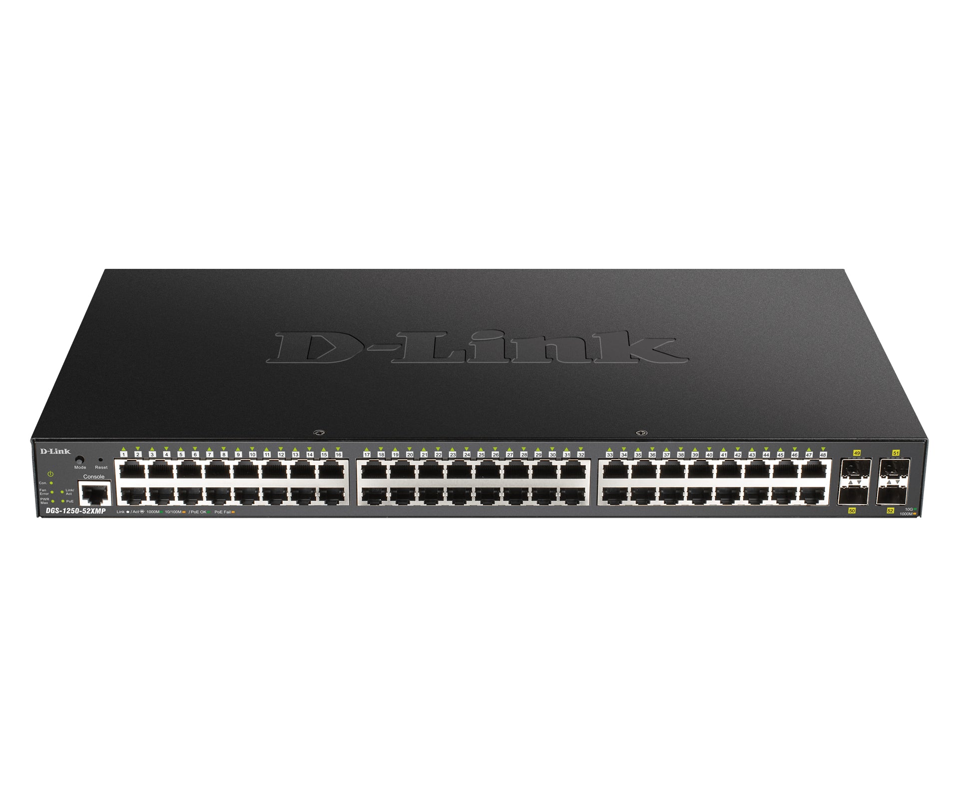 D-Link DGS 1250-52XMP - Commutateur - L3 Lite - intelligent - 48 x 10/100/1000 (PoE) + 4 x 10 Gigabit SFP+ - Montable sur rack - PoE (370 W)