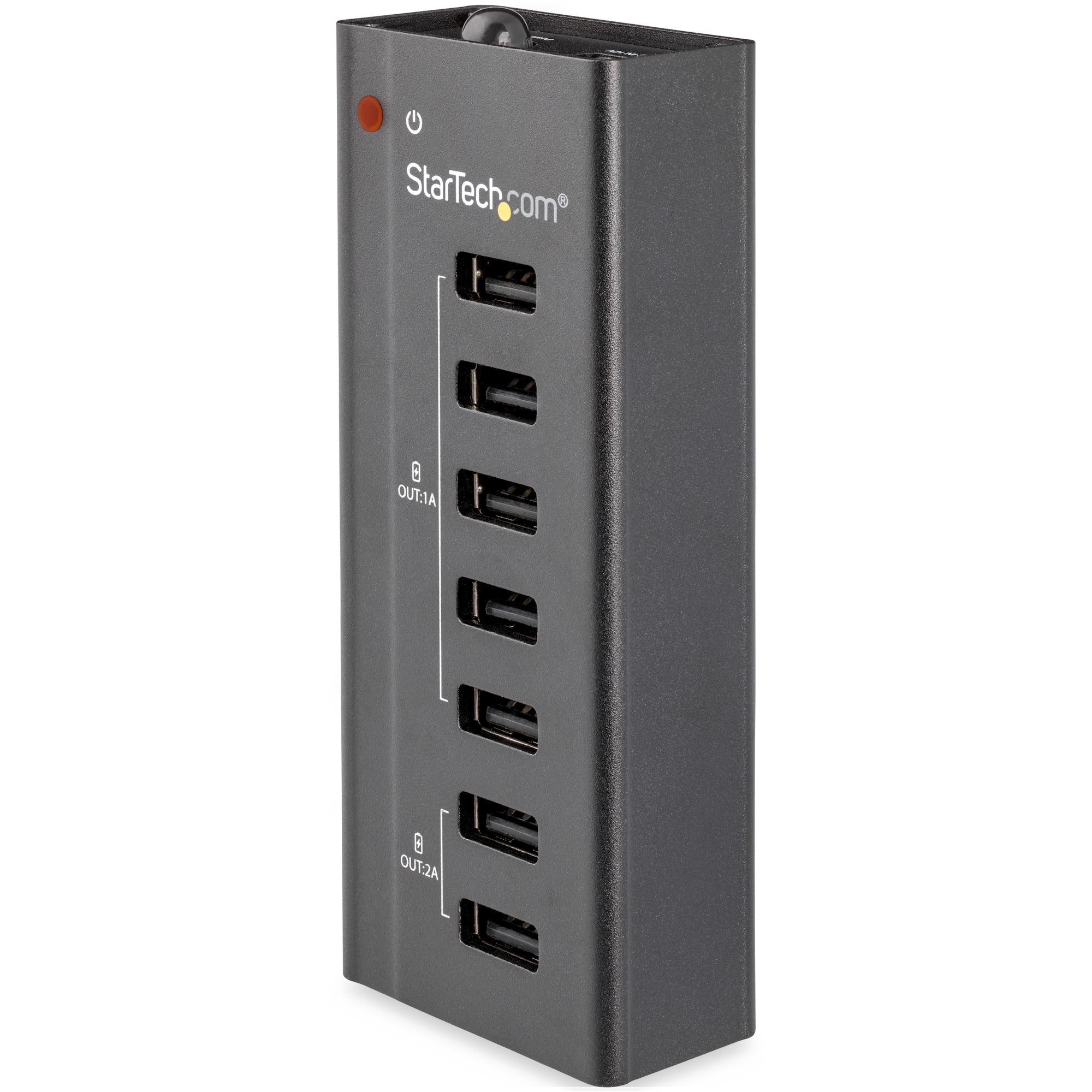 StarTech.com Station de charge universelle USB - 2 ports 2A et 5 ports 1A - Dock de recharge autonome avec fixation murale (ST7C51224EU) - Bande de charge + adaptateur secteur - 5 A - 7 connecteurs de sortie (USB) - noir
