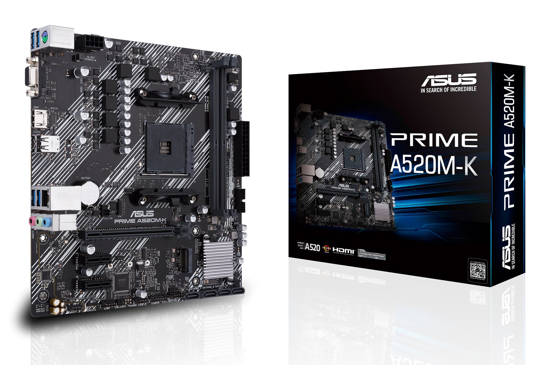ASUS PRIME A520M-K - Carte-mère - micro ATX - Socket AM4 - AMD A520 Chipset - USB 3.2 Gen 1 - Gigabit LAN - carte graphique embarquée (unité centrale requise) - audio HD (8 canaux)