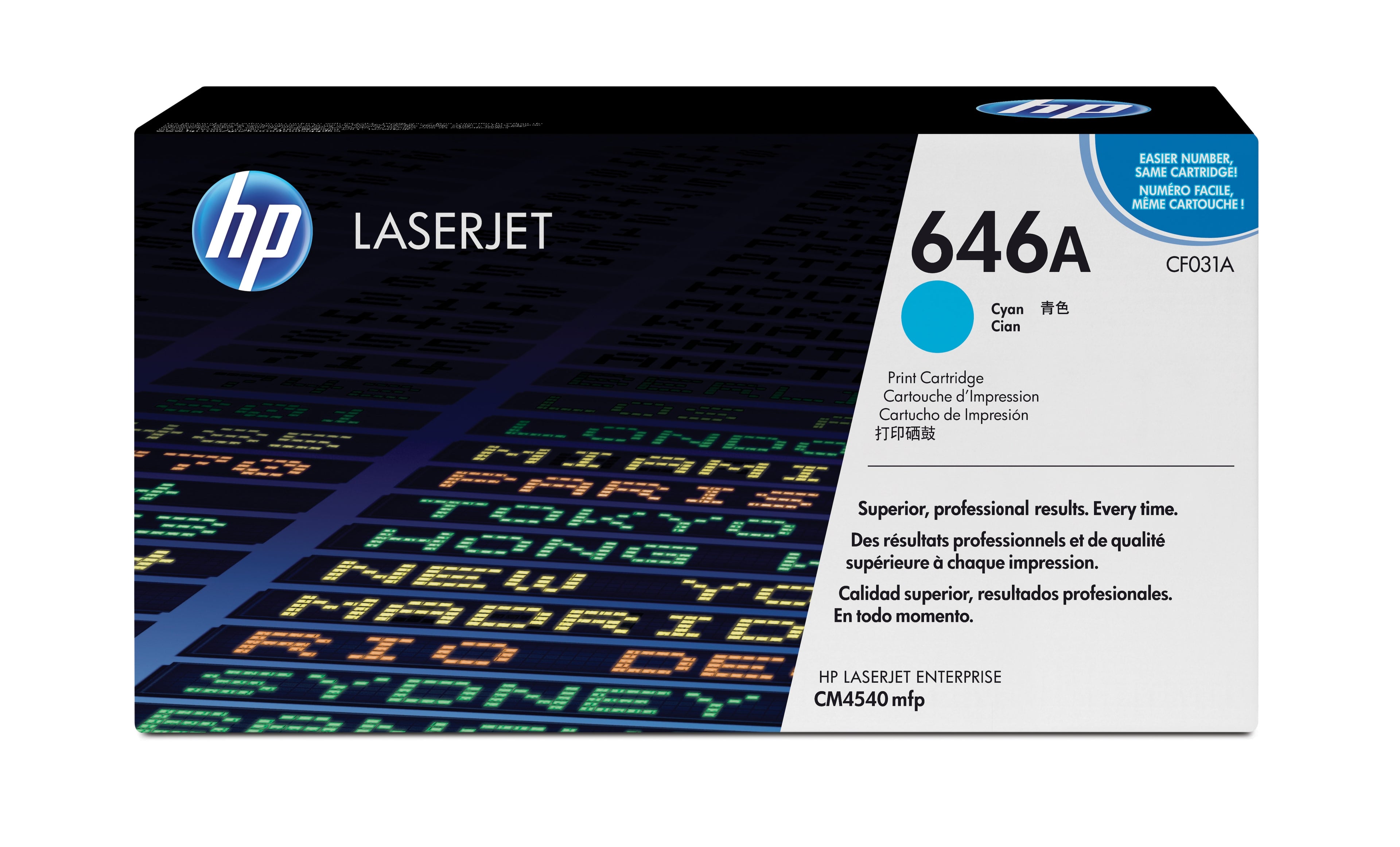 HP 646A - Cyan - original - LaserJet - cartouche de toner (CF031A) - pour Color LaserJet Enterprise CM4540 MFP, CM4540f MFP, CM4540fskm MFP