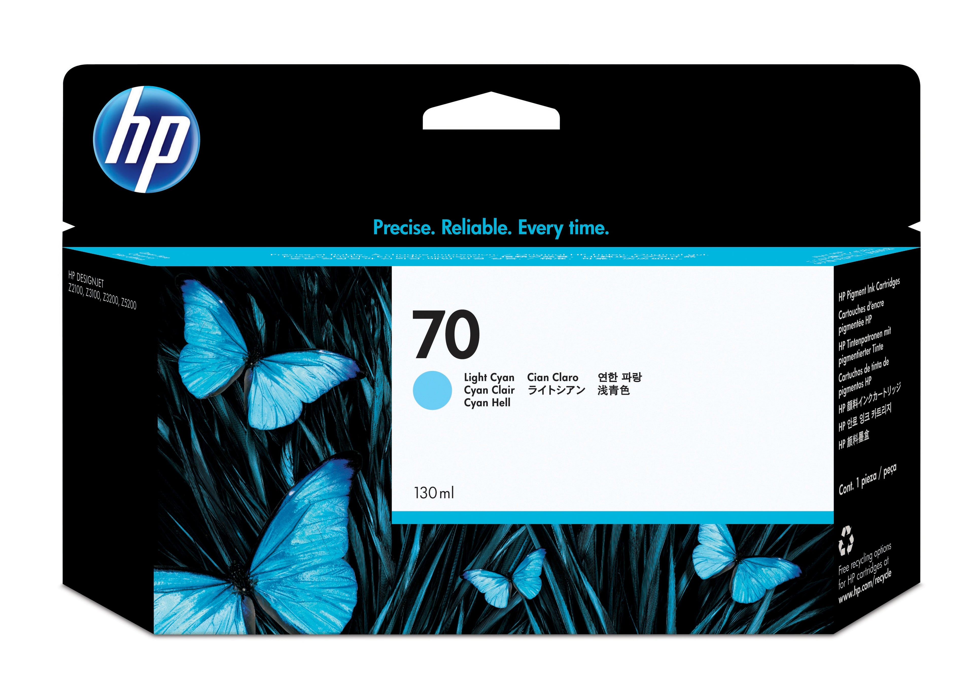 HP 70 - 130 ml - cyan clair - original - DesignJet - cartouche d'encre - pour DesignJet HD Pro MFP, T120, Z2100, Z3100, Z3100ps, Z3200, Z3200ps, Z5200, Z5400
