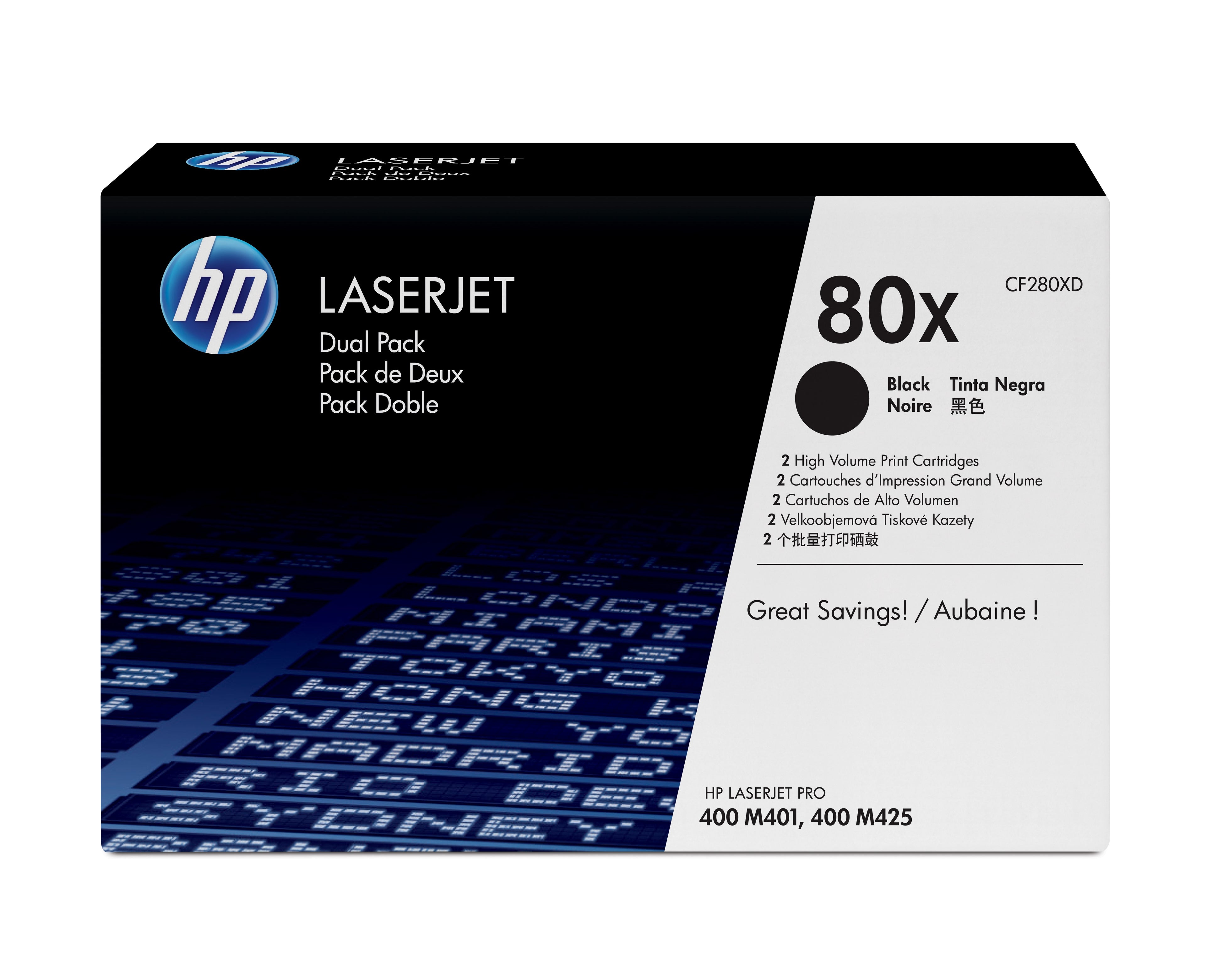 HP 80X - Pack de 2 - à rendement élevé - noir - original - LaserJet - cartouche de toner (CF280XD) - pour LaserJet Pro 400 M401, MFP M425