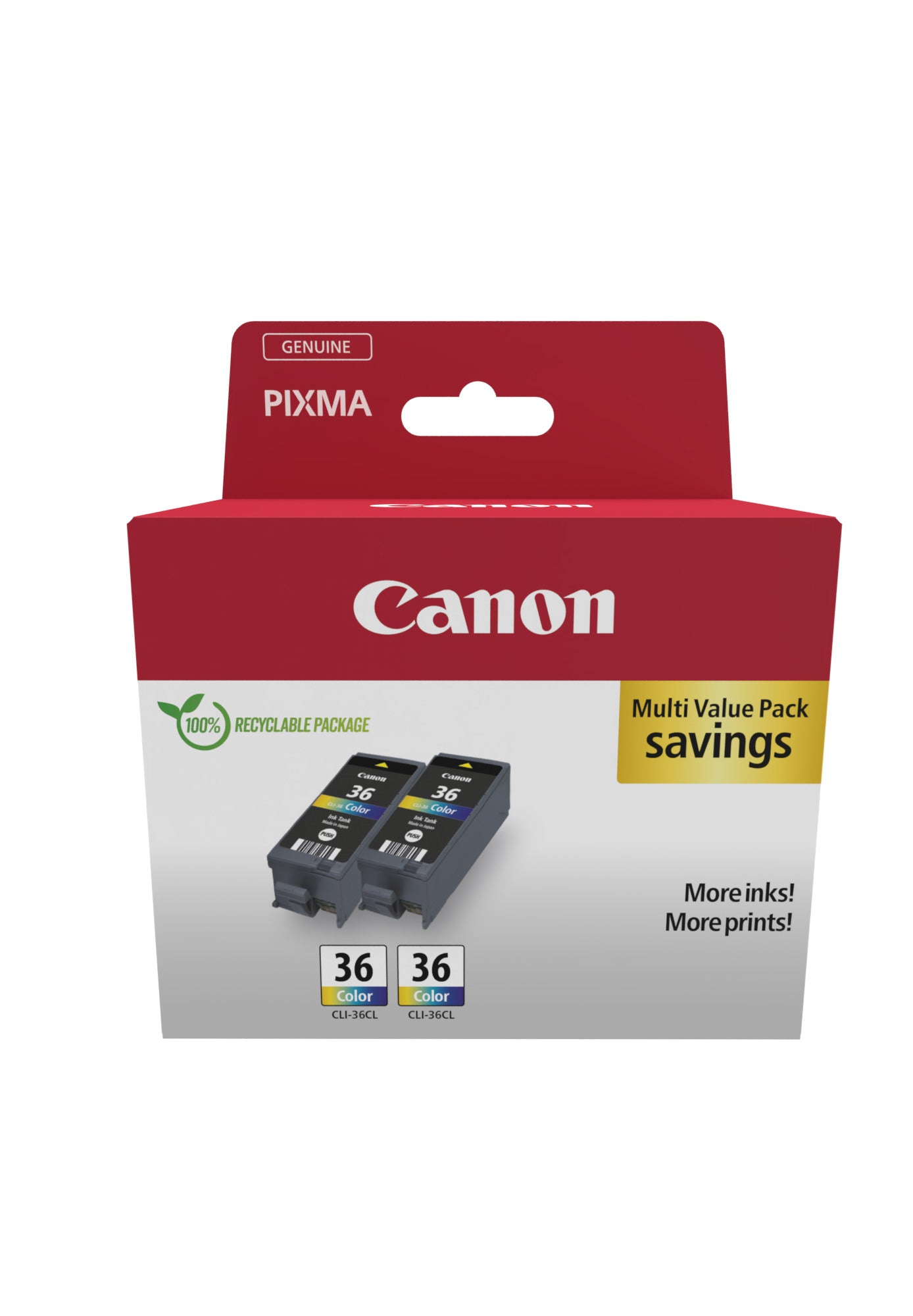 Canon CLI-36 Color Twin Pack - Pack de 2 - 12 ml - couleur (cyan, magenta, jaune) - original - réservoir d'encre - pour PIXMA iP100 with battery, iP110, TR150, TR150 with Battery Pack, RC-IP100