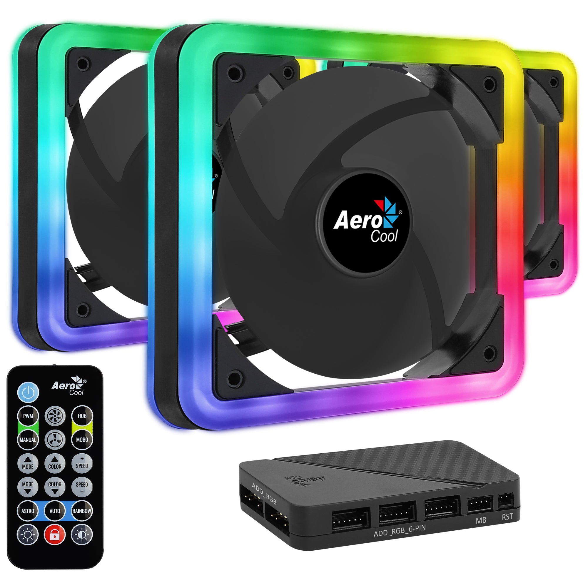 Lot de 3 Ventilateurs de boitier AeroCool Edge 14 Pro RGB 14cm (Noir)
