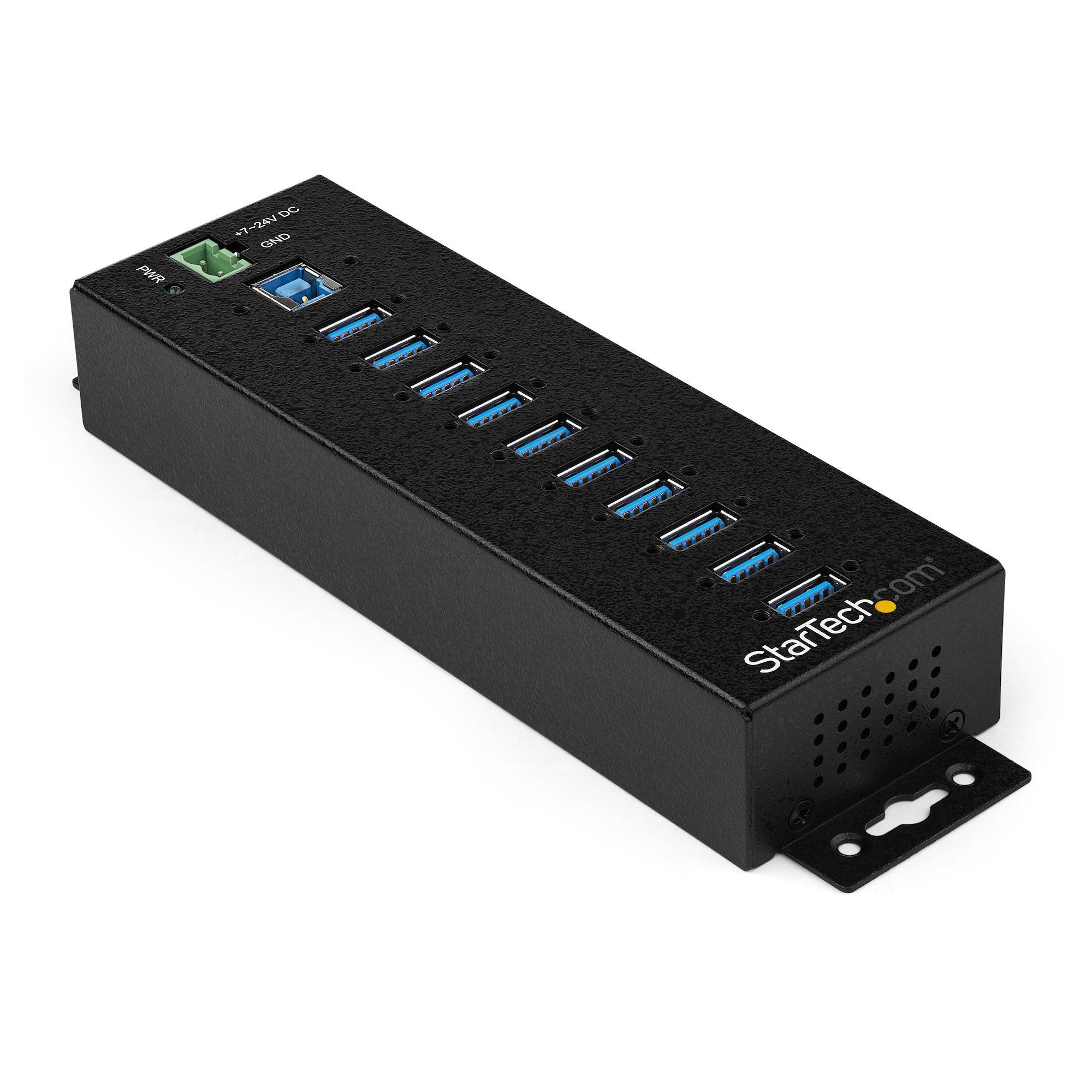 Ce hub USB 3.0 industriel 10 ports conforme aux exigences TAA vous offre l''évolutivité et la flexibilité d''alimentation dont vous avez besoin dans les environnements industriels difficiles, les laboratoires de réparation et de production, les salles de